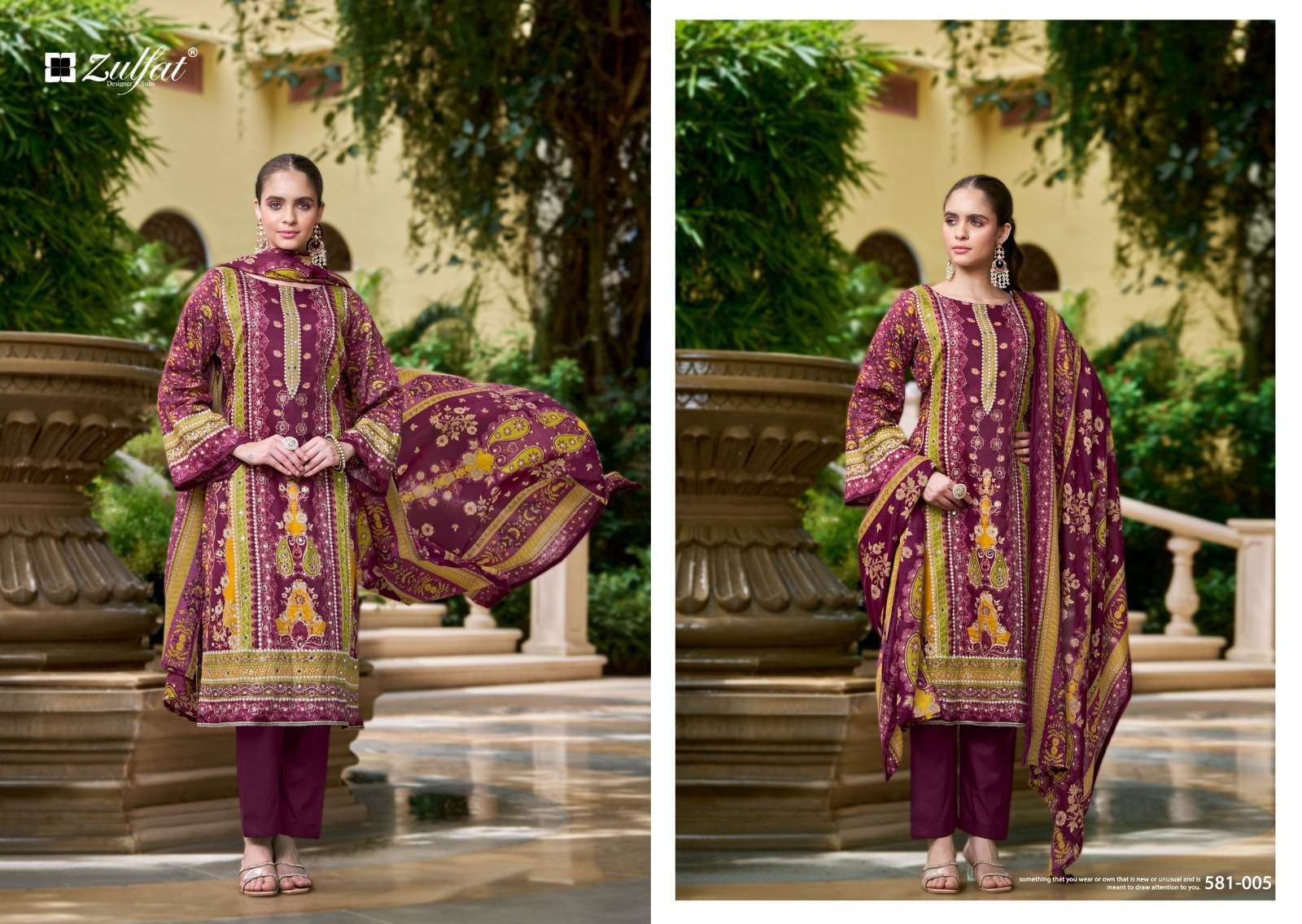 ZULFAT DESIGNER SUITS SANJEEDA JAM COTTON PRINT WITH WORK SUIT