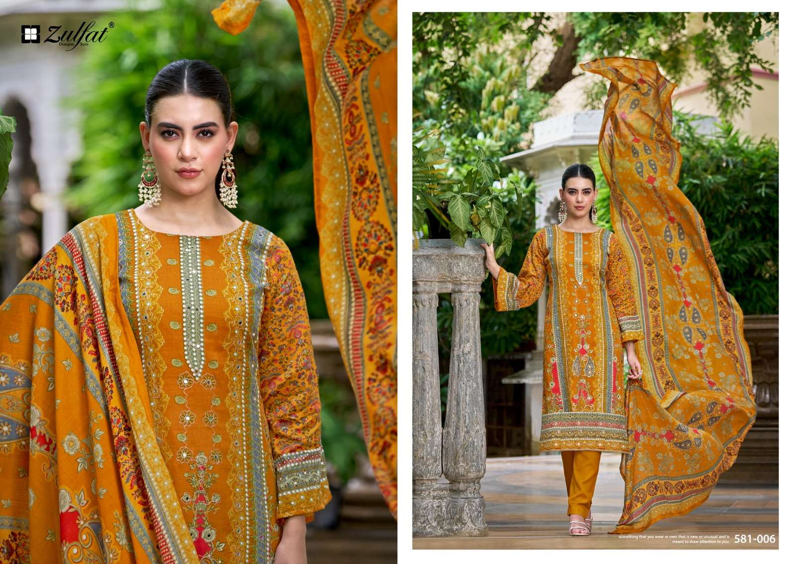 ZULFAT DESIGNER SUITS SANJEEDA JAM COTTON PRINT WITH WORK SUIT
