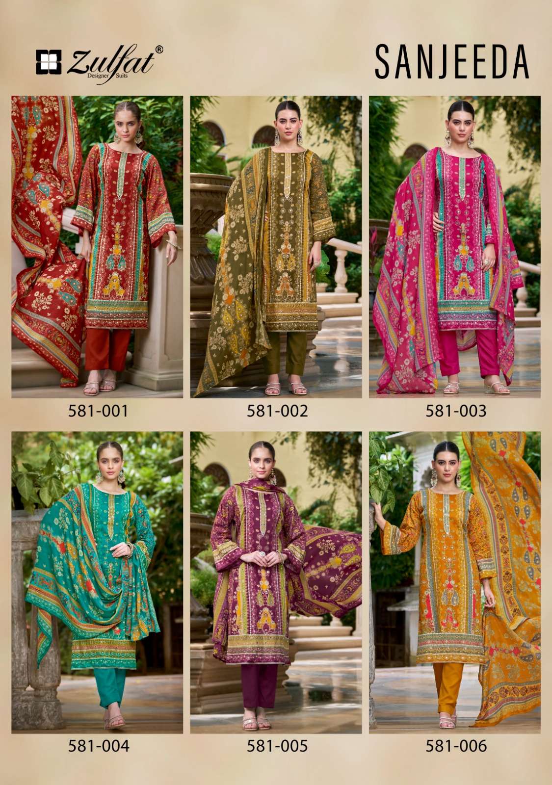 ZULFAT DESIGNER SUITS SANJEEDA JAM COTTON PRINT WITH WORK SUIT