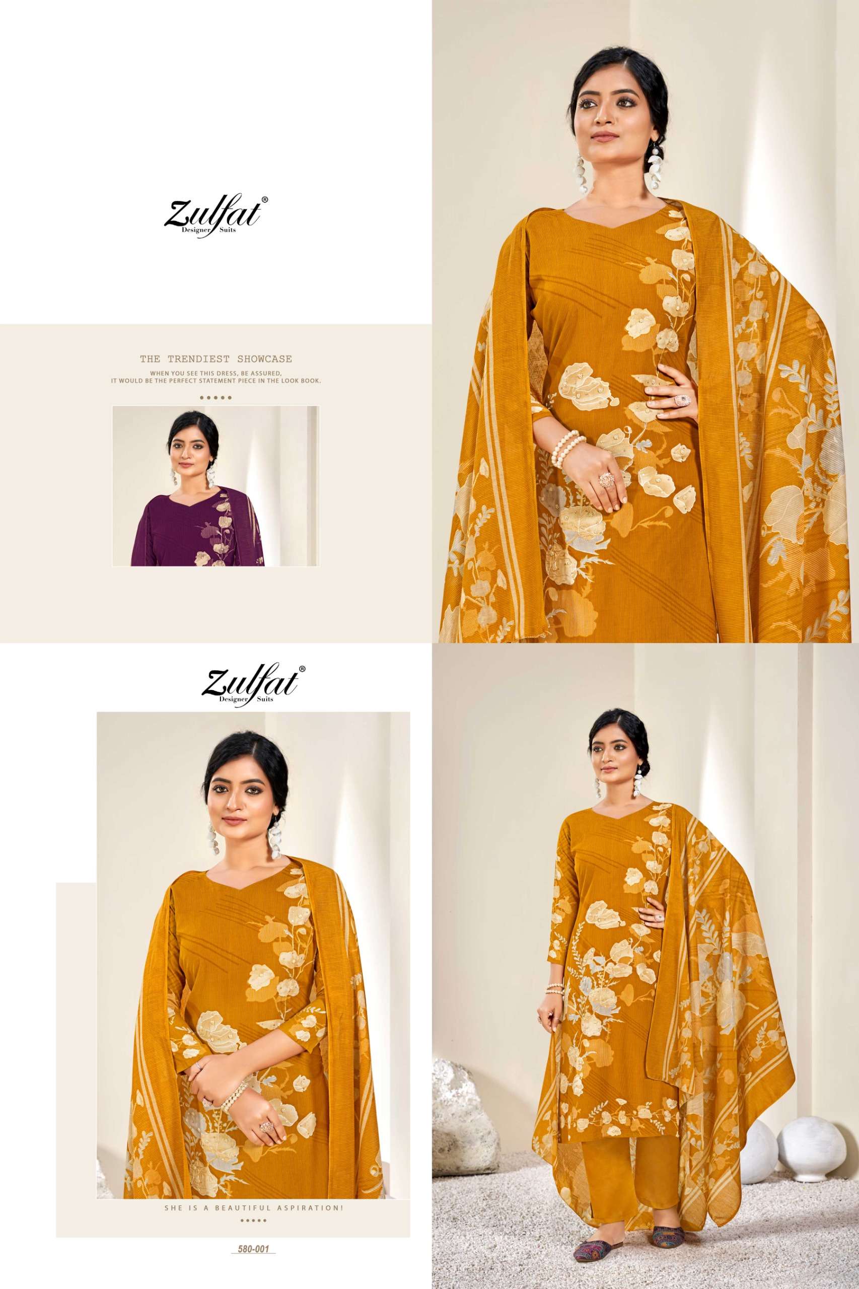 ZULFAT DESIGNER SUITS ZAHAVI VOL 4 VISCOSE DIGITAL PRINT WITH WORK SUIT