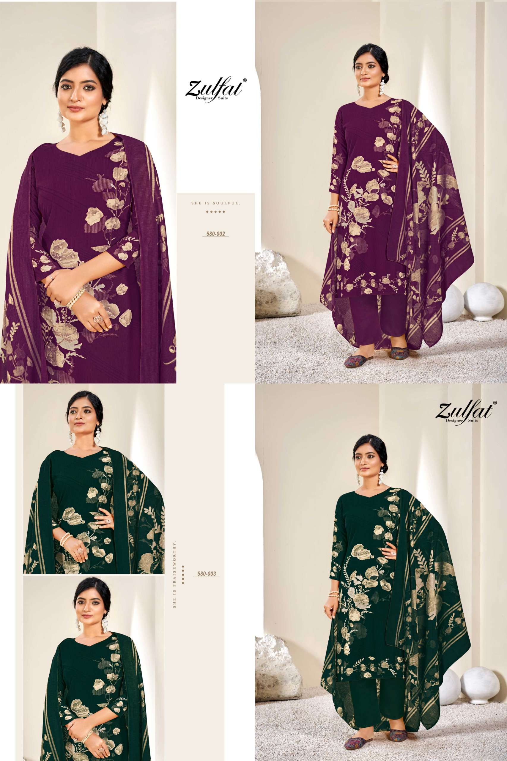 ZULFAT DESIGNER SUITS ZAHAVI VOL 4 VISCOSE DIGITAL PRINT WITH WORK SUIT