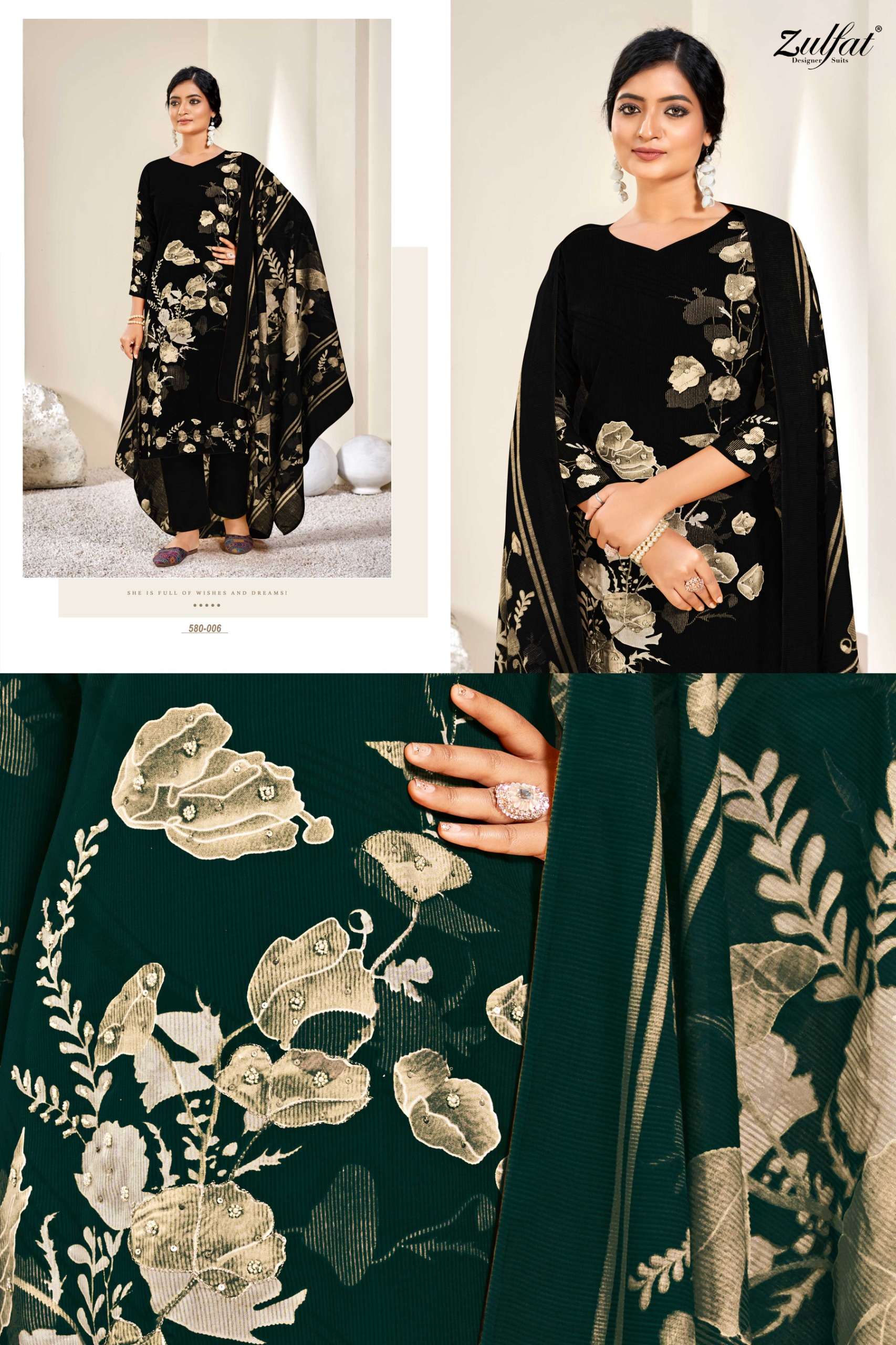 ZULFAT DESIGNER SUITS ZAHAVI VOL 4 VISCOSE DIGITAL PRINT WITH WORK SUIT