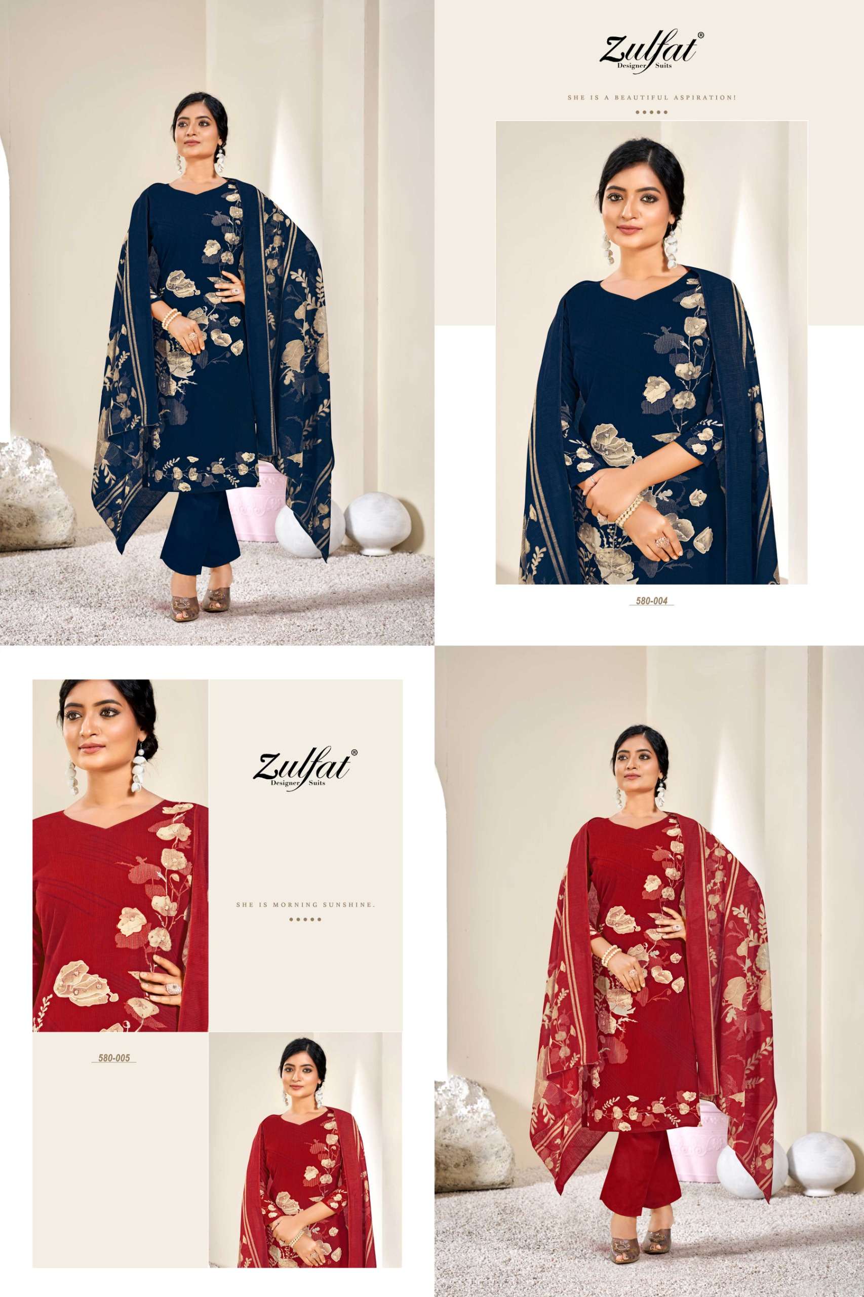 ZULFAT DESIGNER SUITS ZAHAVI VOL 4 VISCOSE DIGITAL PRINT WITH WORK SUIT