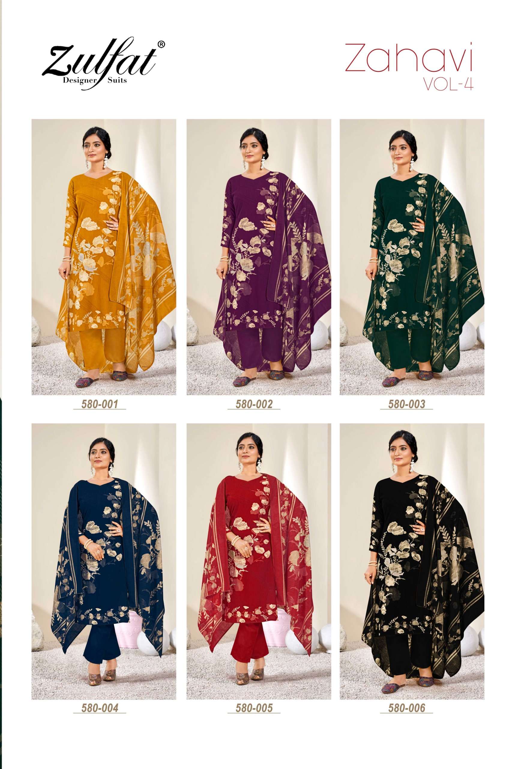 ZULFAT DESIGNER SUITS ZAHAVI VOL 4 VISCOSE DIGITAL PRINT WITH WORK SUIT