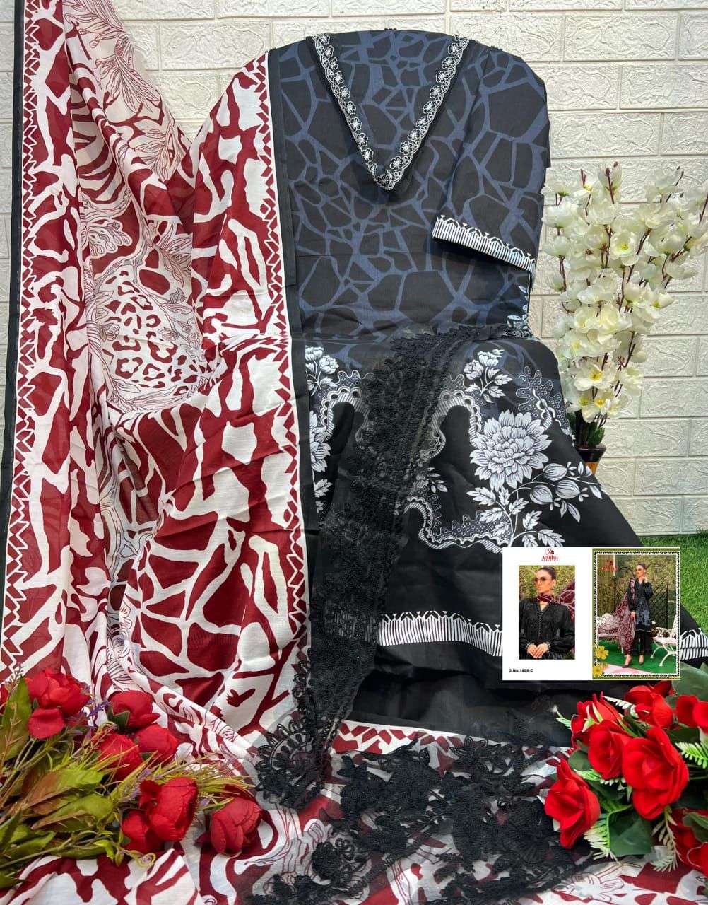 AASHA DESIGNER DESIGN NO - 1058 ABC PURE COTTON PRINT EXCLUSIVE PATCH EMBROIDERED SALWAR SUIT