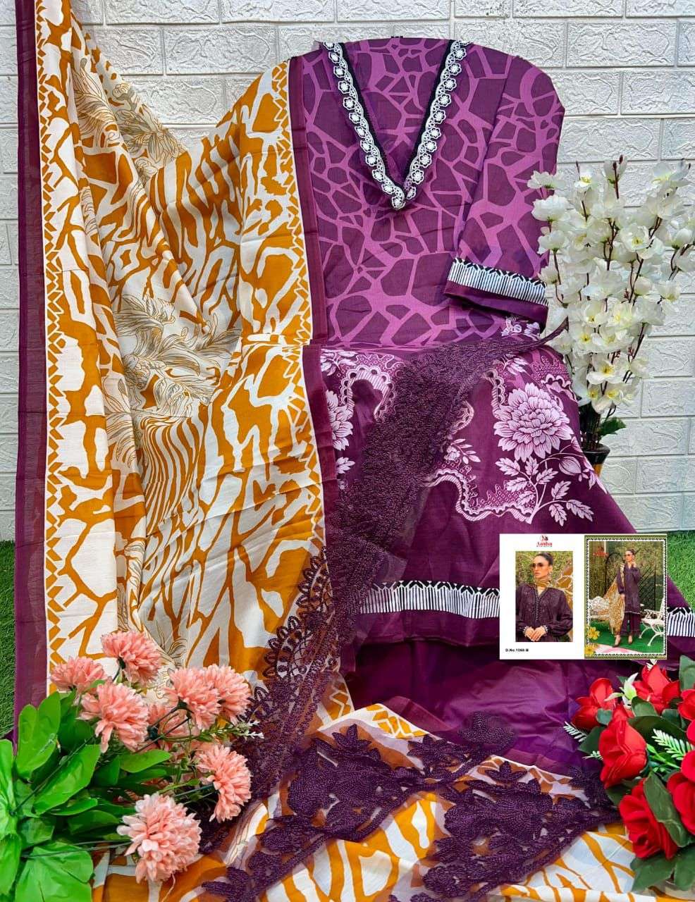 AASHA DESIGNER DESIGN NO - 1058 ABC PURE COTTON PRINT EXCLUSIVE PATCH EMBROIDERED SALWAR SUIT