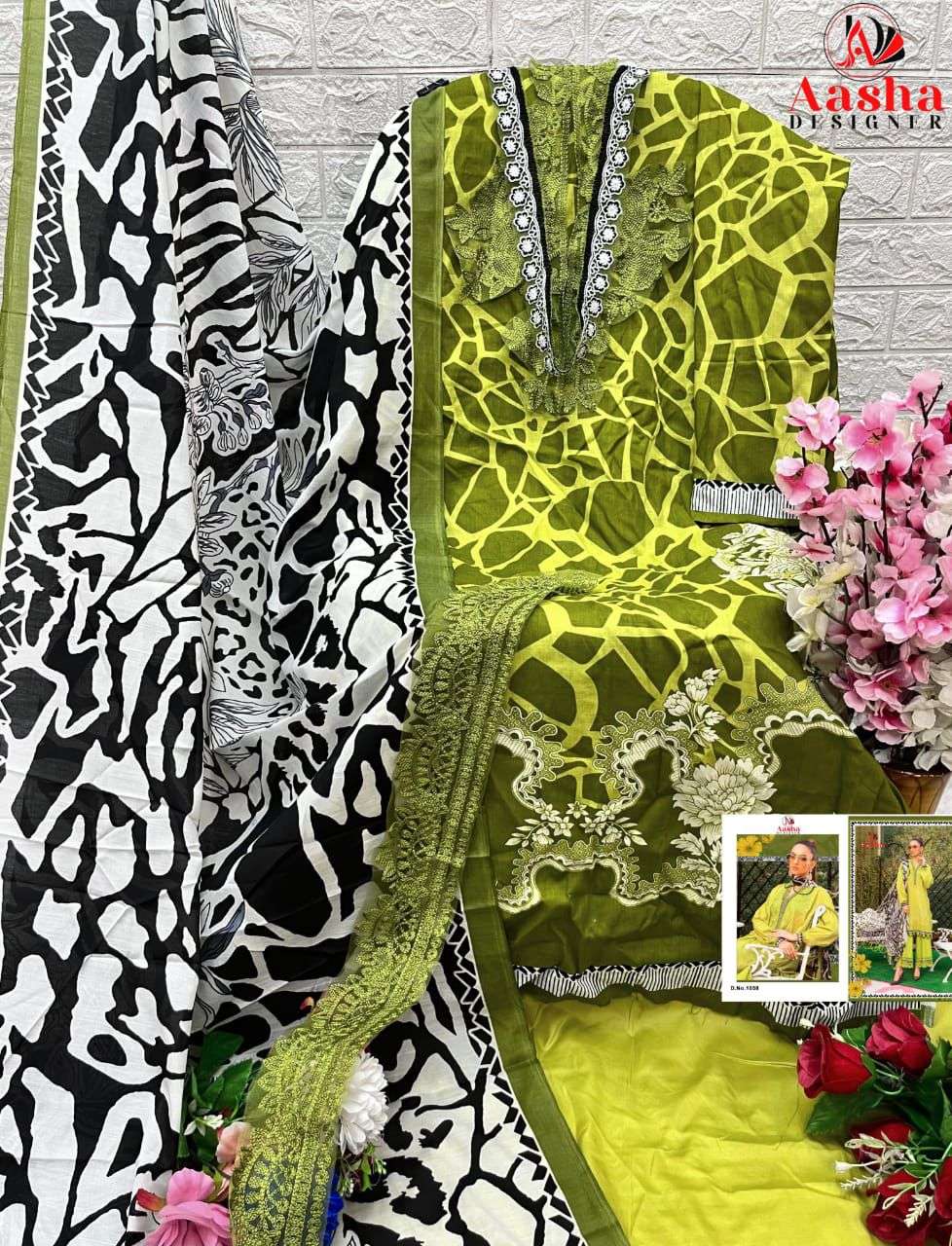 AASHA DESIGNER DESIGN NO - 1058 ABC PURE COTTON PRINT EXCLUSIVE PATCH EMBROIDERED SALWAR SUIT