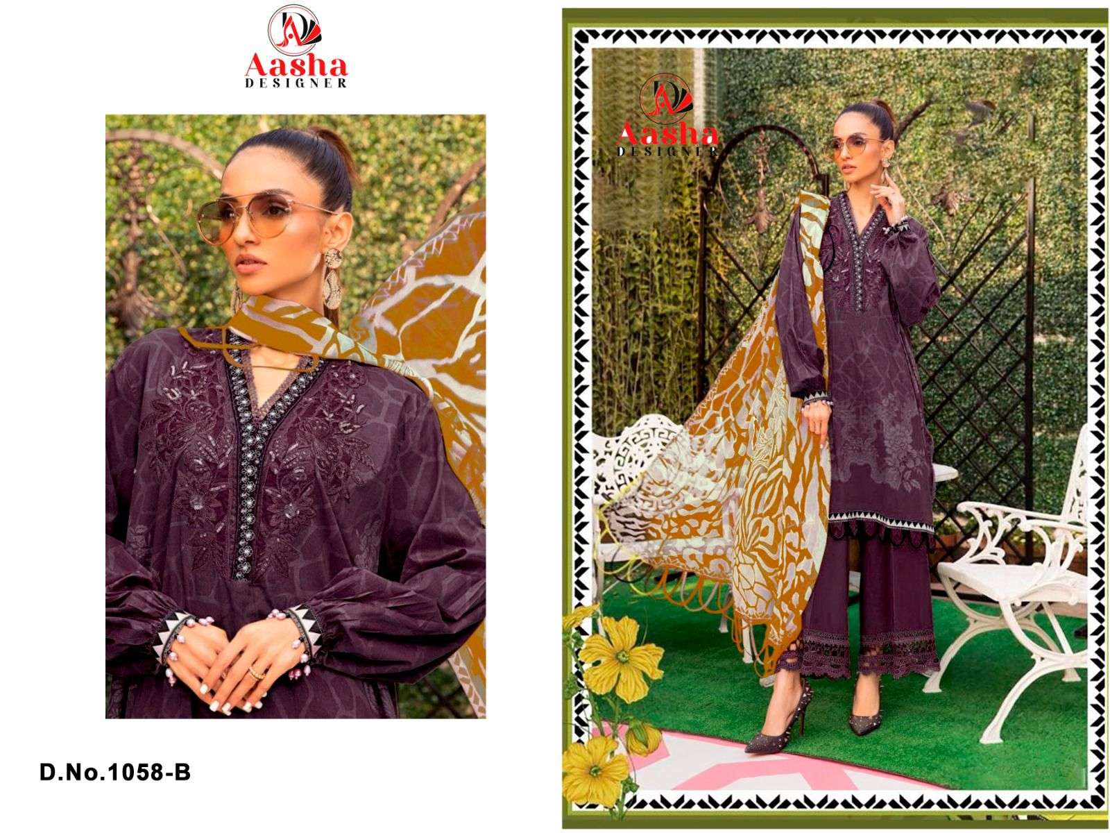 AASHA DESIGNER DESIGN NO - 1058 ABC PURE COTTON PRINT EXCLUSIVE PATCH EMBROIDERED SALWAR SUIT