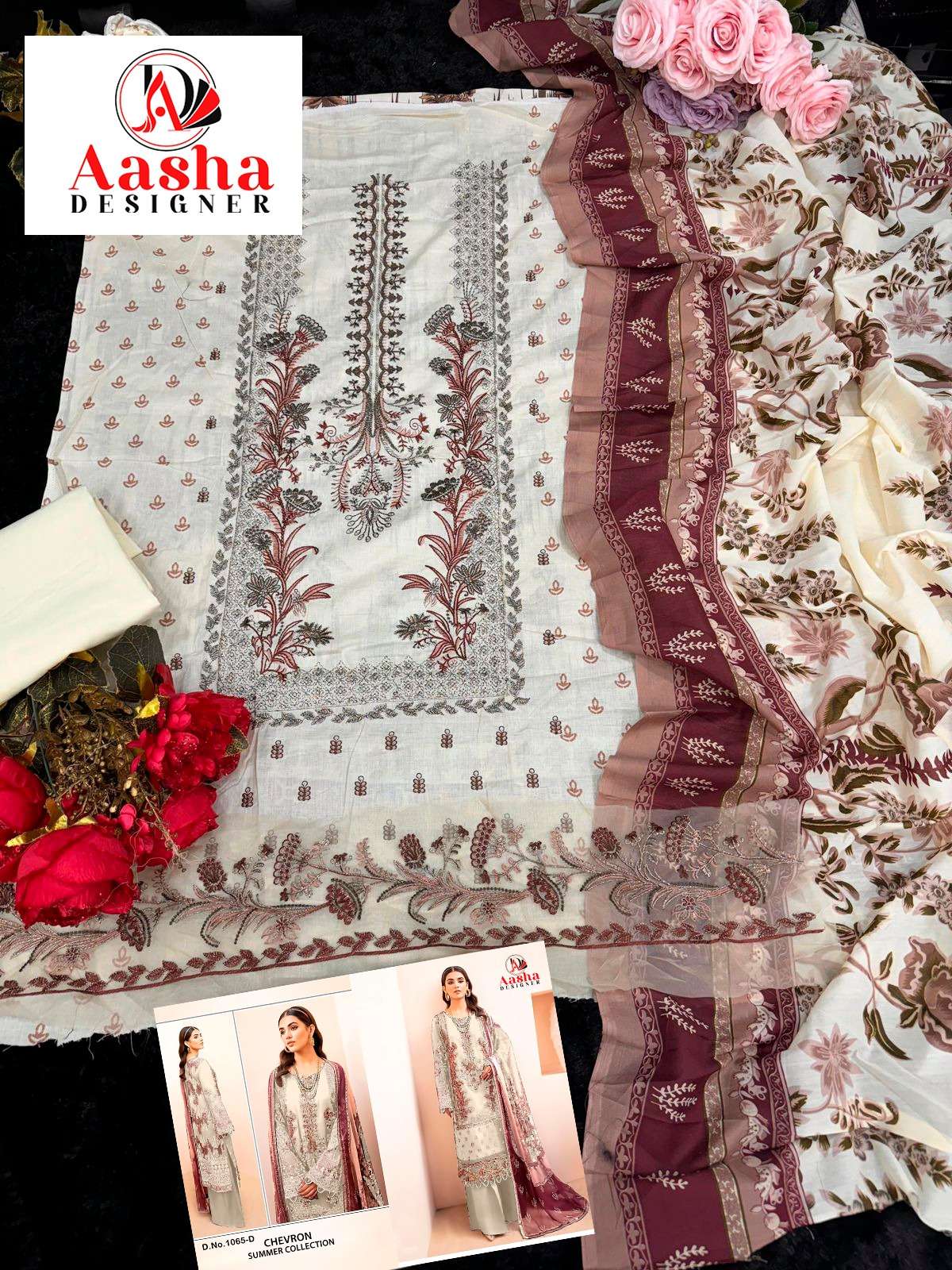 AASHA DESIGNER DESIGN NO - 1065 BCD PURE COTTON PRINT SELF EMBROIDERED SALWAR SUIT