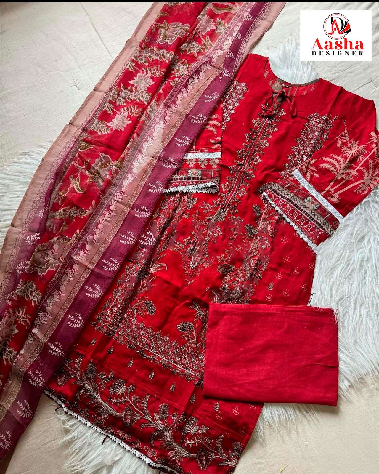 AASHA DESIGNER DESIGN NO - 1065 BCD PURE COTTON PRINT SELF EMBROIDERED SALWAR SUIT