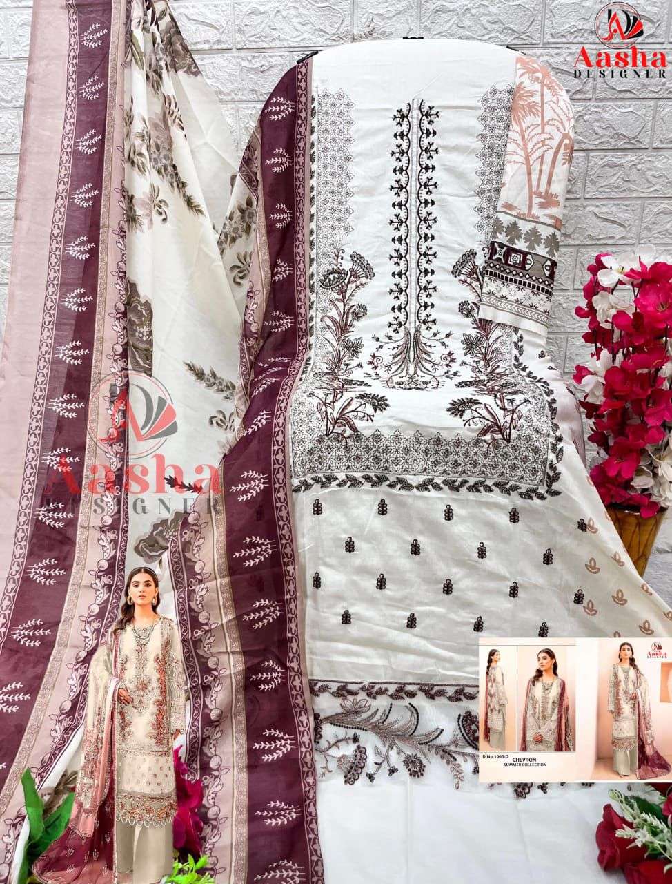 AASHA DESIGNER DESIGN NO - 1065 BCD PURE COTTON PRINT SELF EMBROIDERED SALWAR SUIT