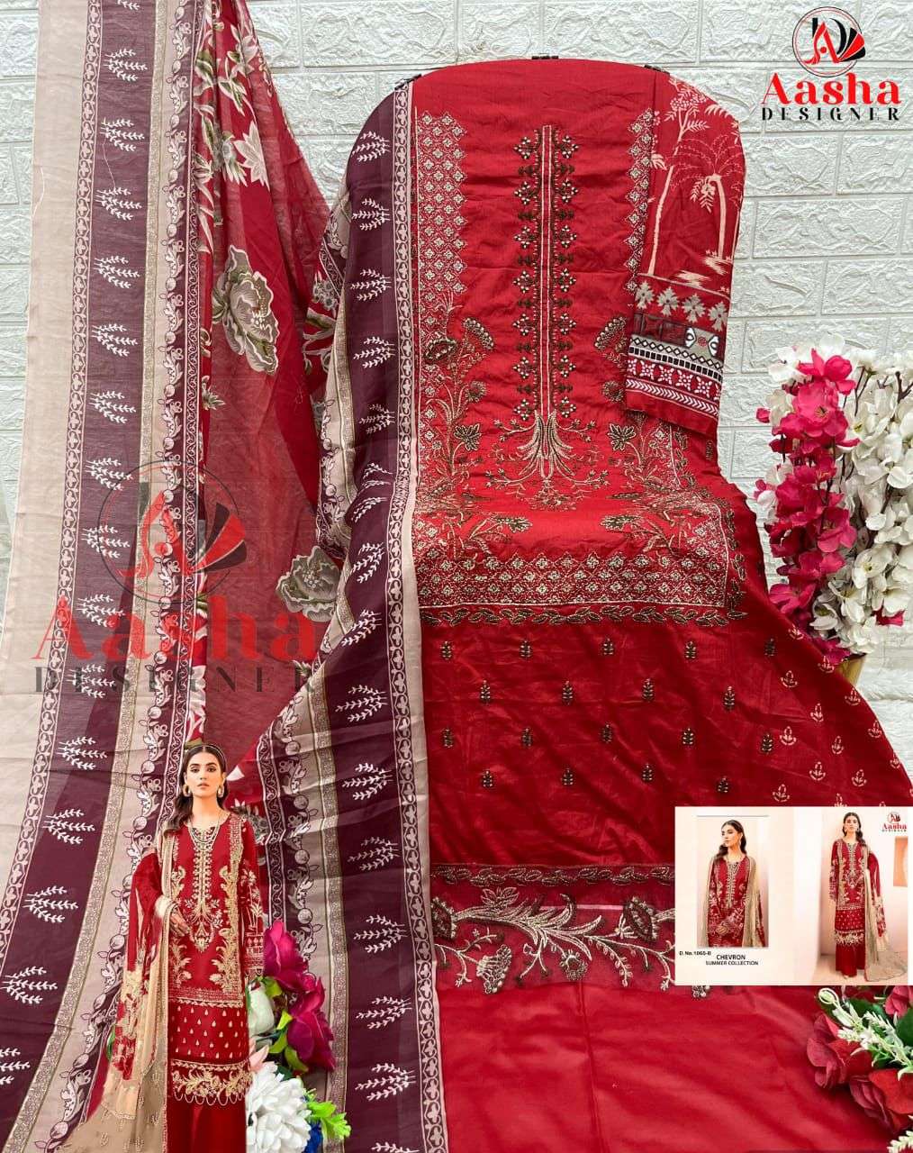 AASHA DESIGNER DESIGN NO - 1065 BCD PURE COTTON PRINT SELF EMBROIDERED SALWAR SUIT