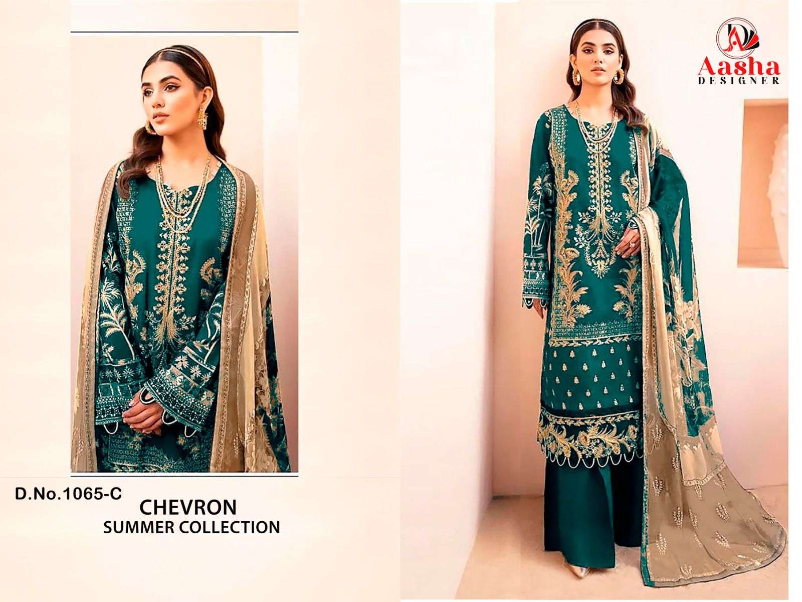 AASHA DESIGNER DESIGN NO - 1065 BCD PURE COTTON PRINT SELF EMBROIDERED SALWAR SUIT