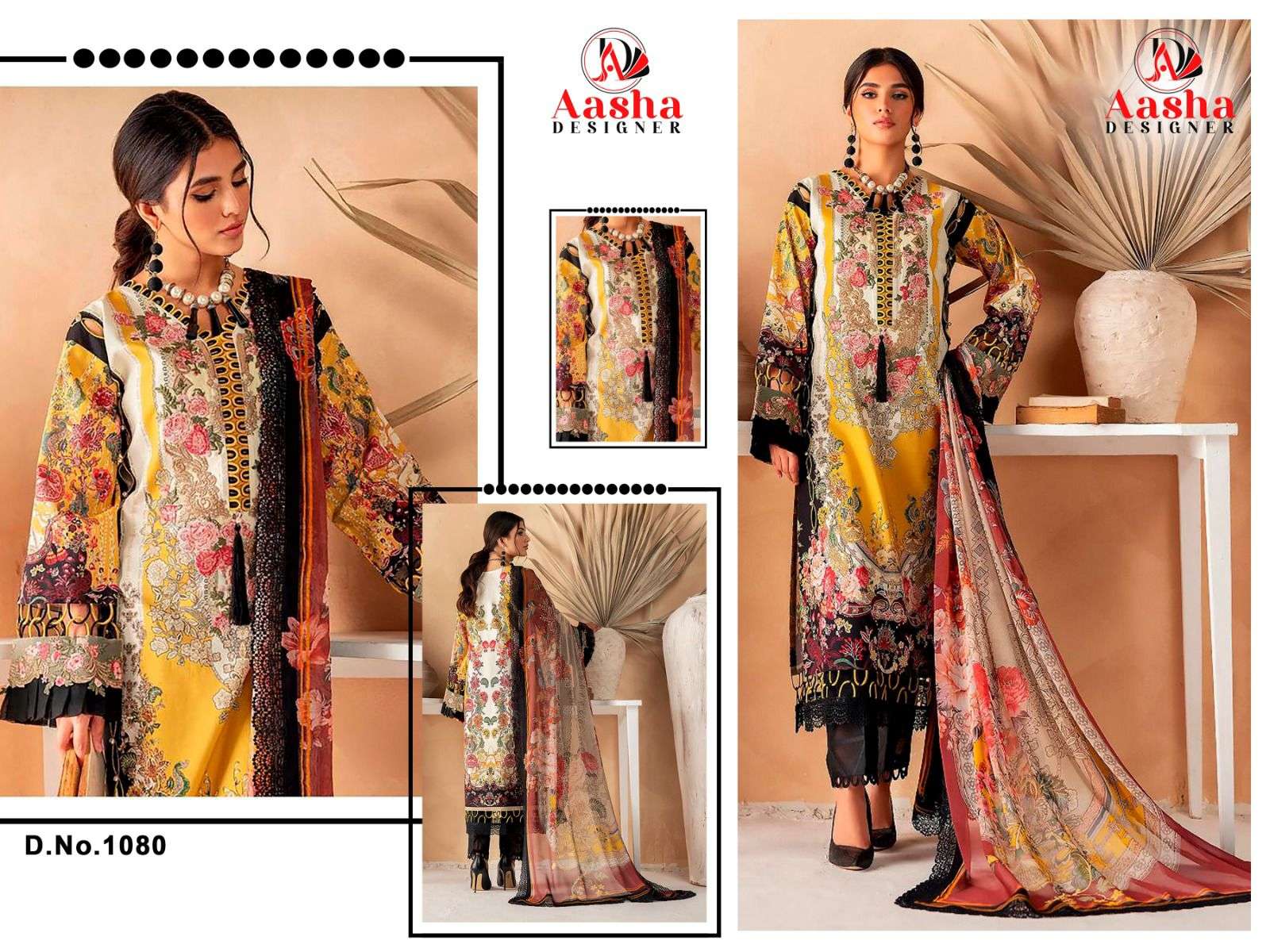 AASHA DESIGNER DESIGN NO - 1080 PURE COTTON PRINT WITH EXCLUSIVE PATCH EMBROIDERY SALWAR SUIT