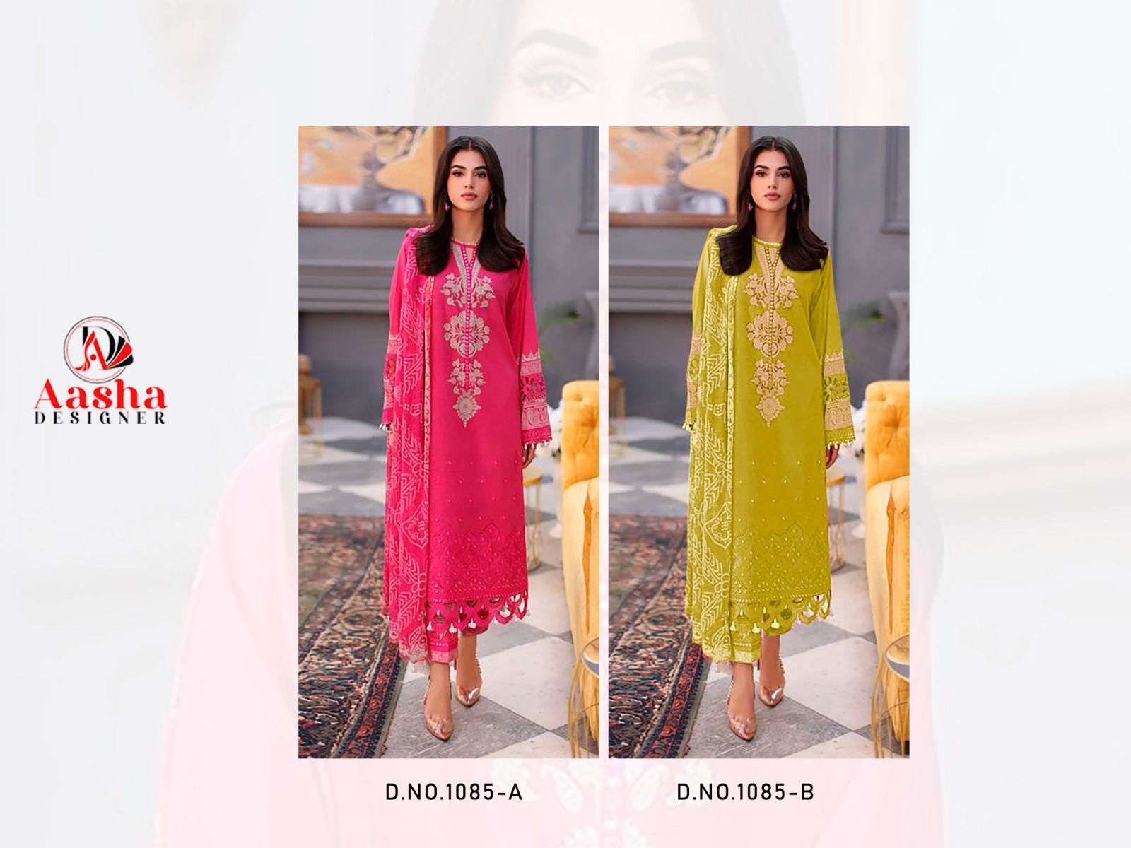 AASHA DESIGNER  DESIGN NO - 1085 AB PURE COTTON PRINT HEAVY EMBROIDERED SALWAR SUIT
