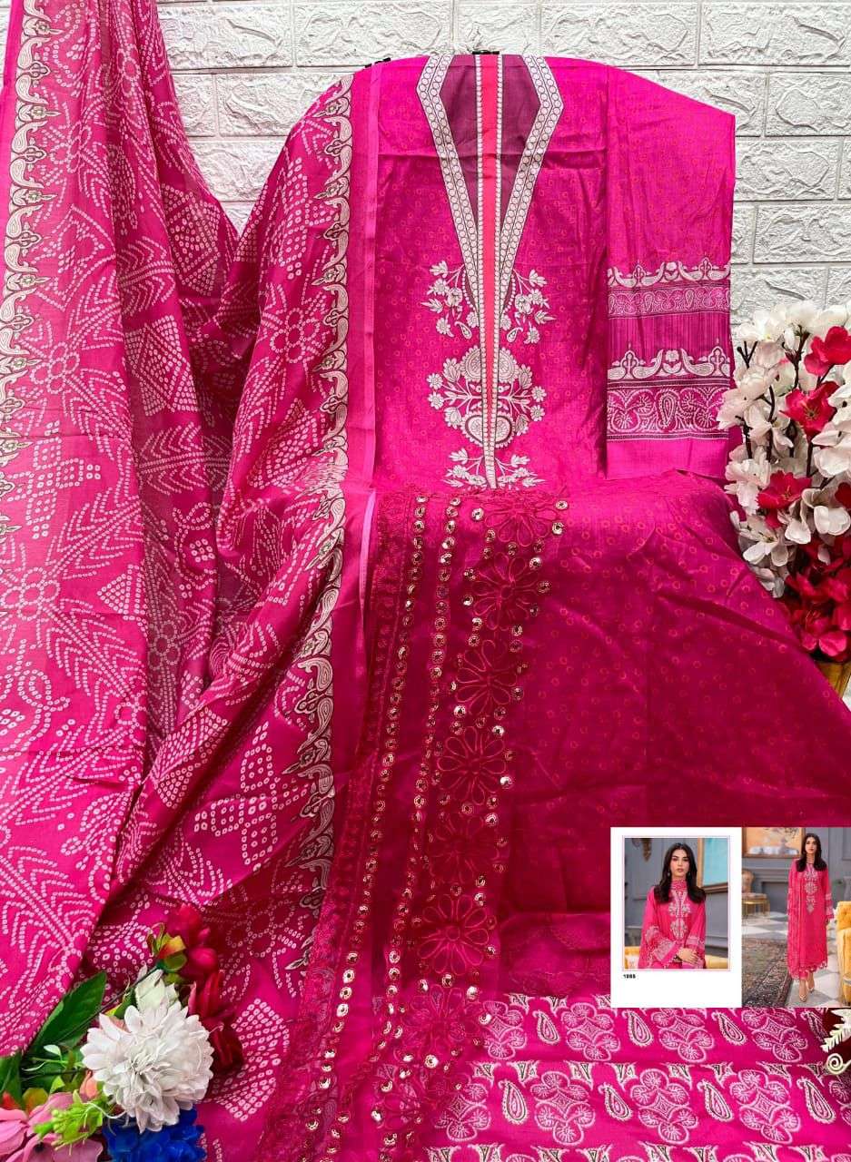 AASHA DESIGNER  DESIGN NO - 1085 AB PURE COTTON PRINT HEAVY EMBROIDERED SALWAR SUIT