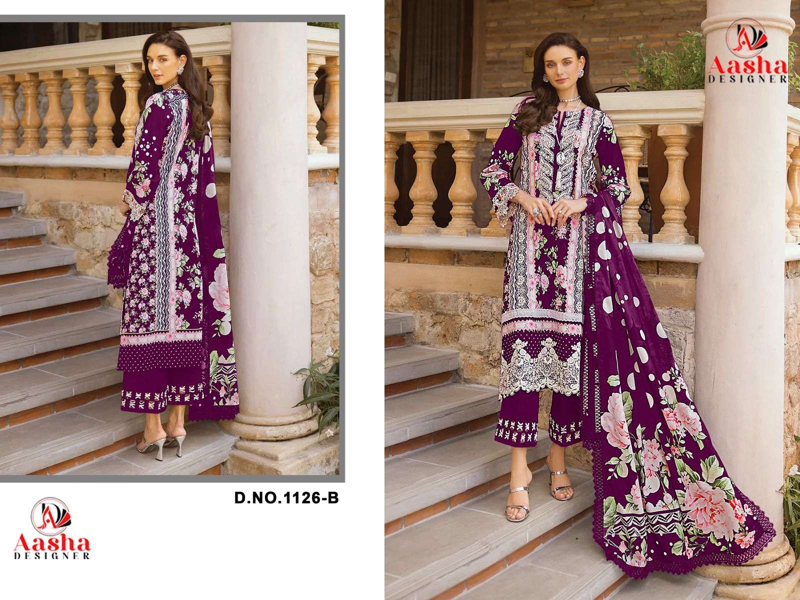 AASHA DESIGNER DESIGN NO - 1126 ABCD HEAVY EMBROIDERED PARTY WEAR SUIT