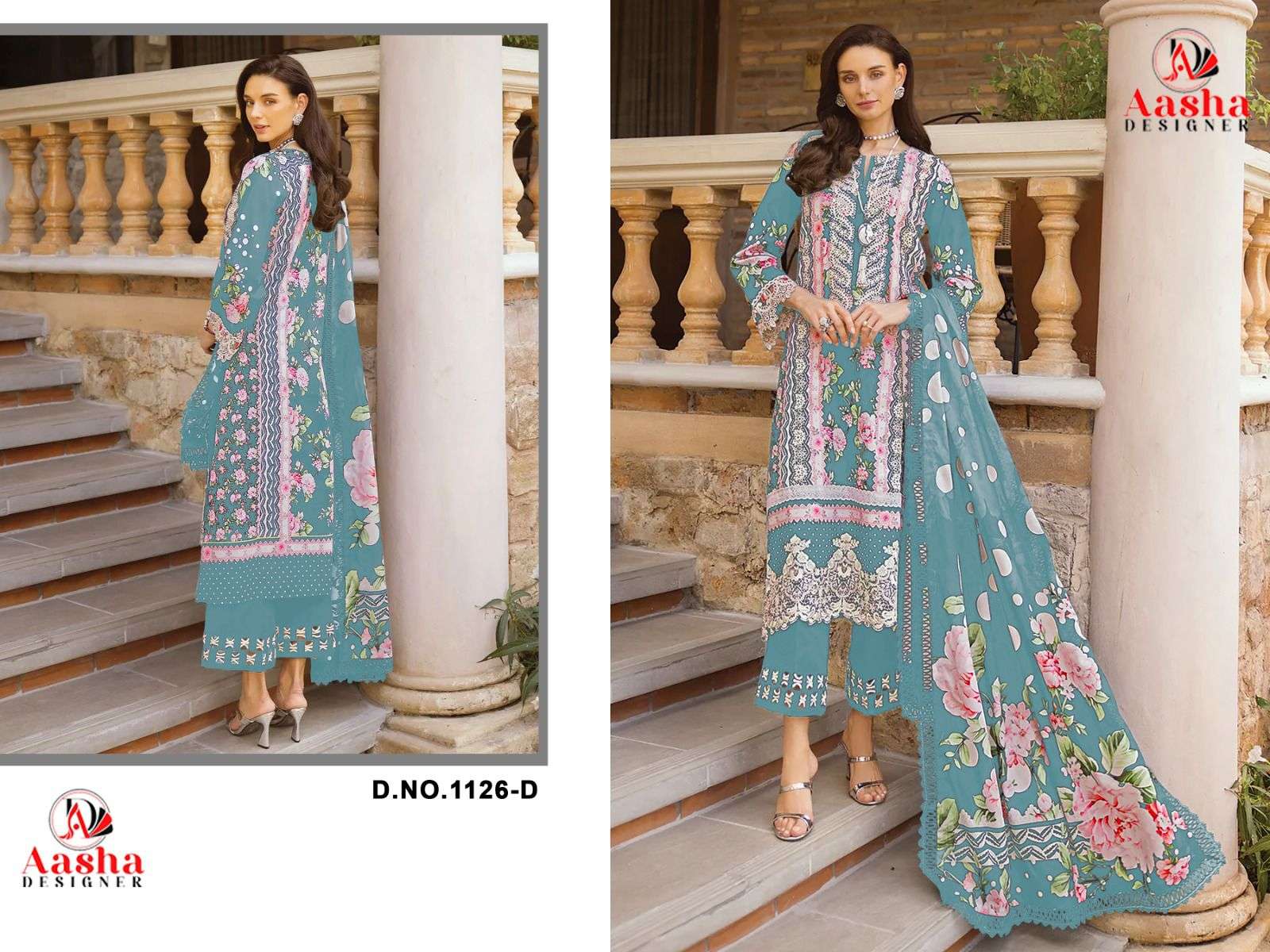 AASHA DESIGNER DESIGN NO - 1126 ABCD HEAVY EMBROIDERED PARTY WEAR SUIT
