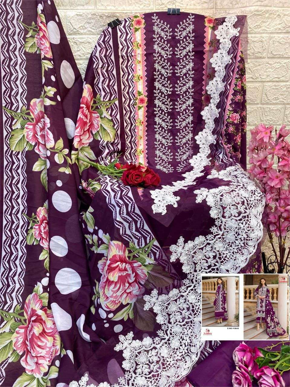 AASHA DESIGNER DESIGN NO - 1126 ABCD HEAVY EMBROIDERED PARTY WEAR SUIT