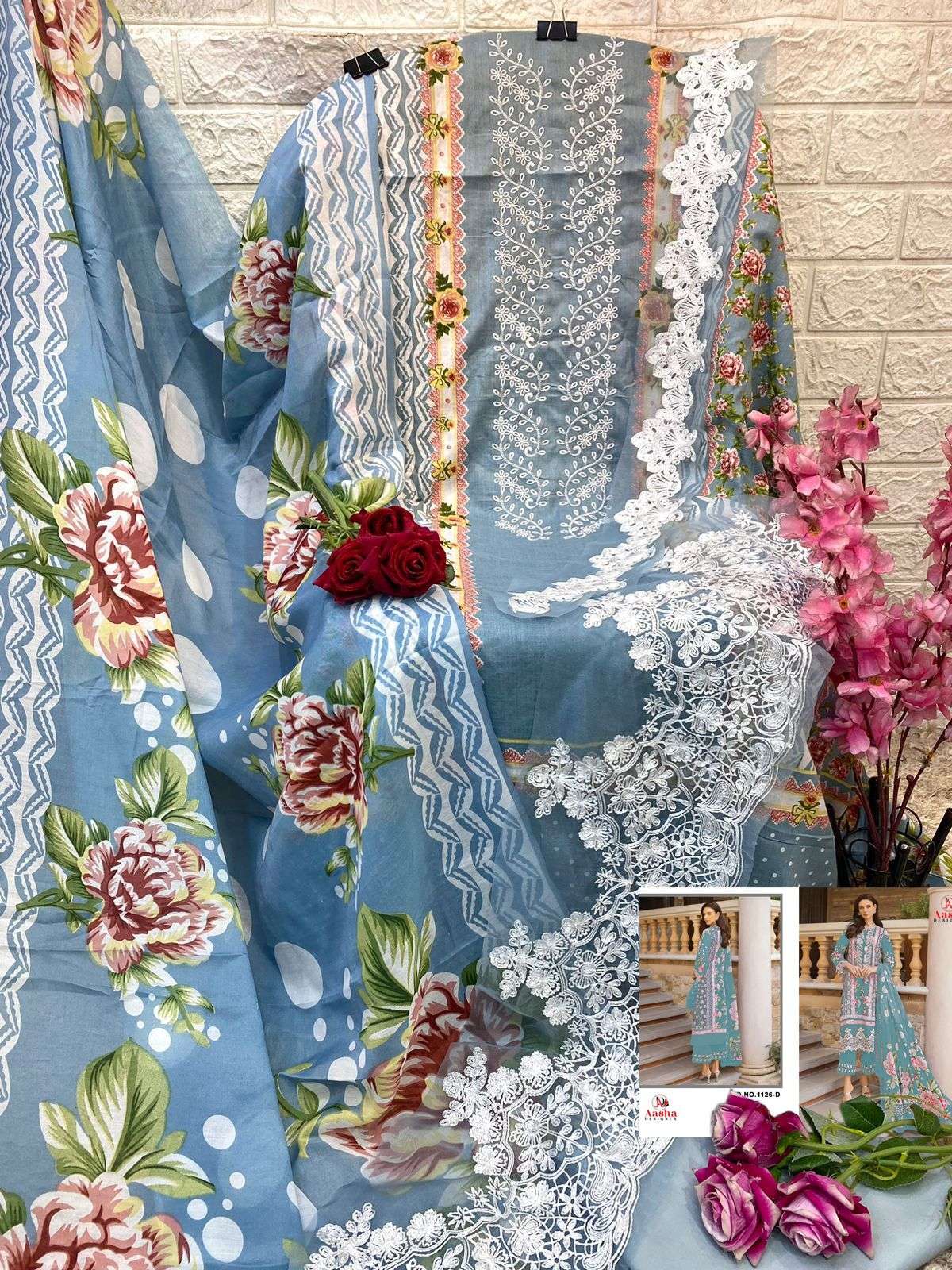 AASHA DESIGNER DESIGN NO - 1126 ABCD HEAVY EMBROIDERED PARTY WEAR SUIT