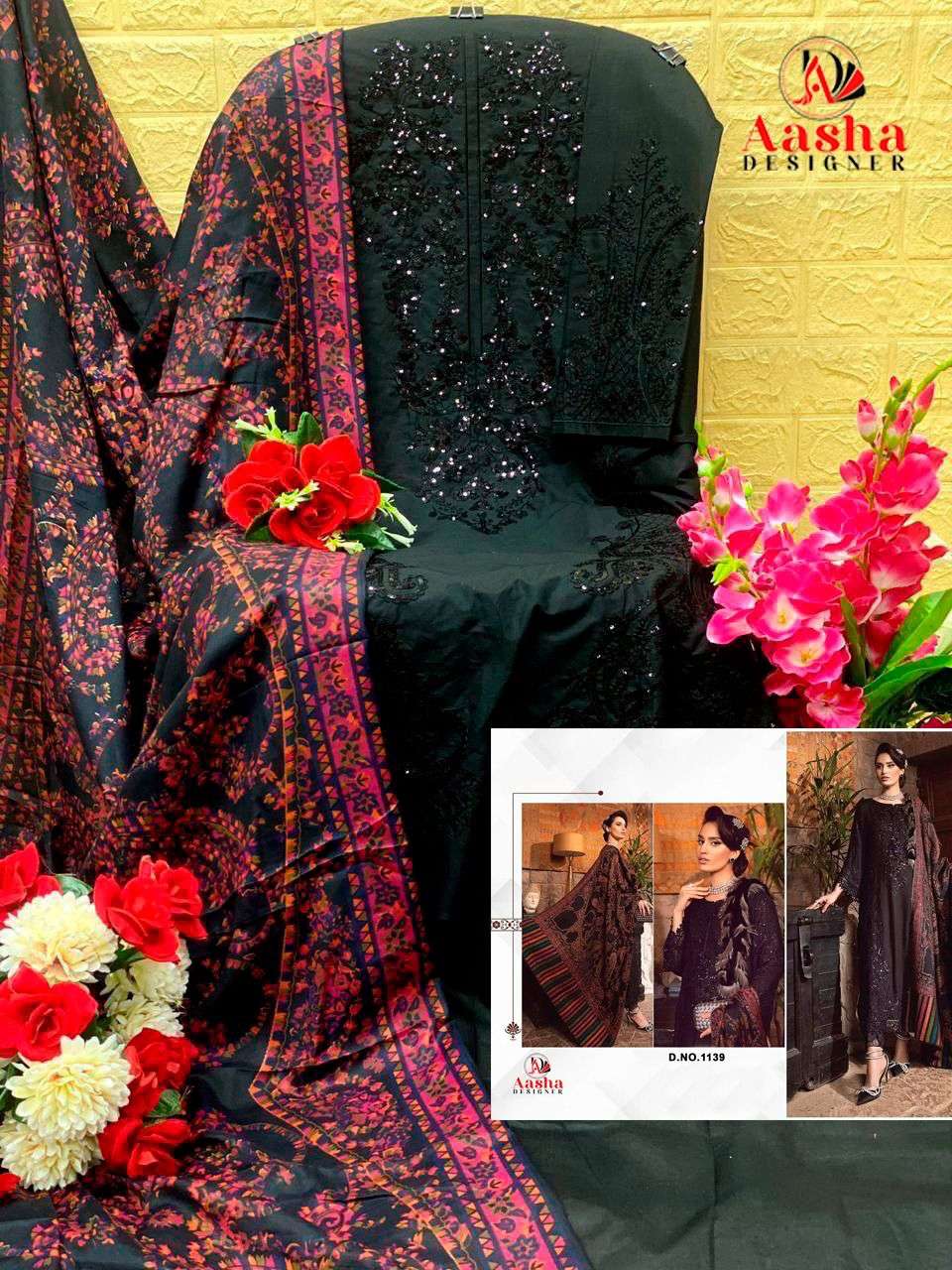 AASHA DESIGNER DESIGN NO - 1139 HEAVY RAYON SELF EMBROIDERED PARTY WEAR SUIT