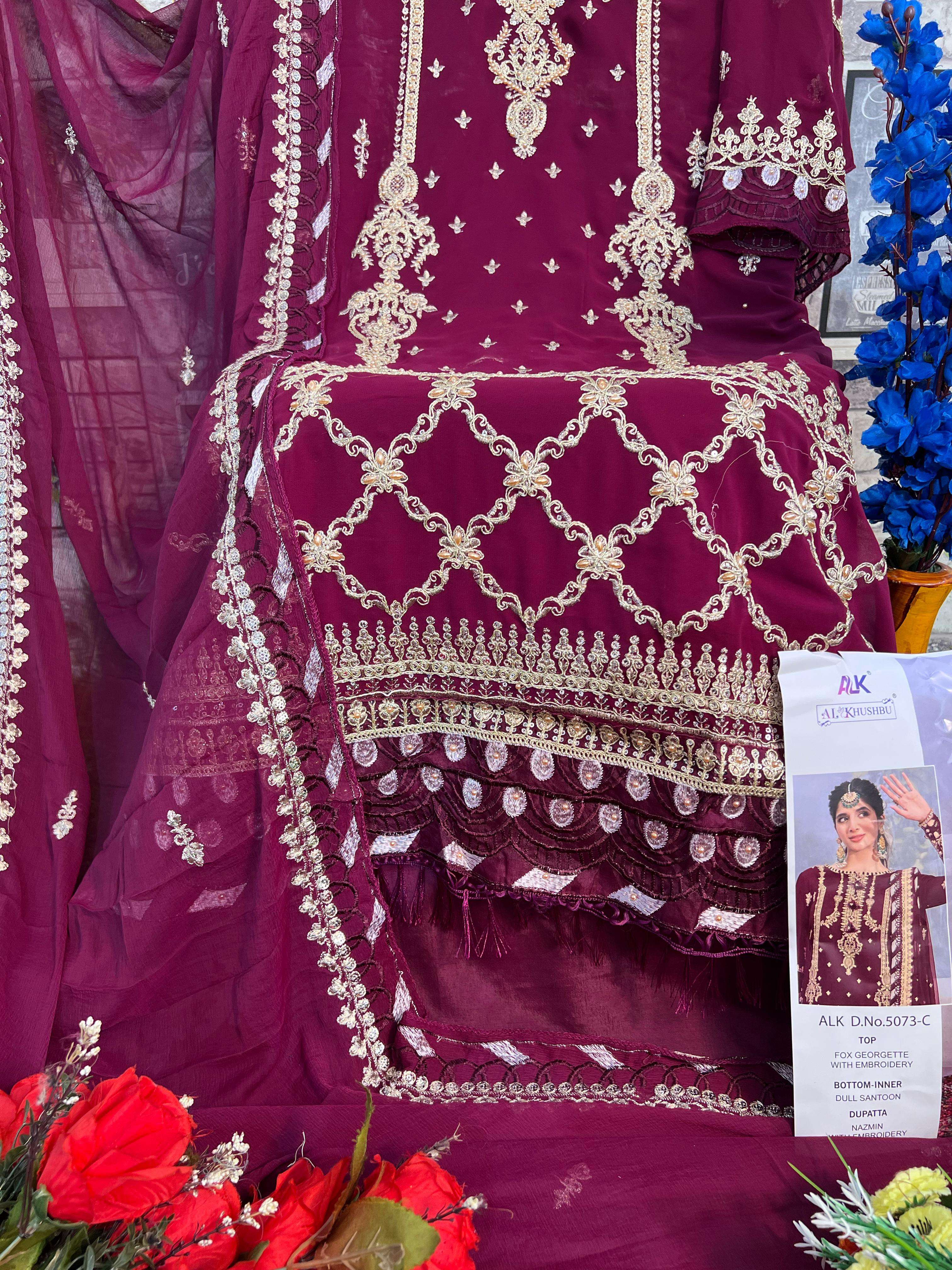 AL KHUSHBU  AMALA VOL-1 DESIGN NO - 5073 ABC GEORGETTE HEAVY EMBROIDERED PAKISTANI SUIT