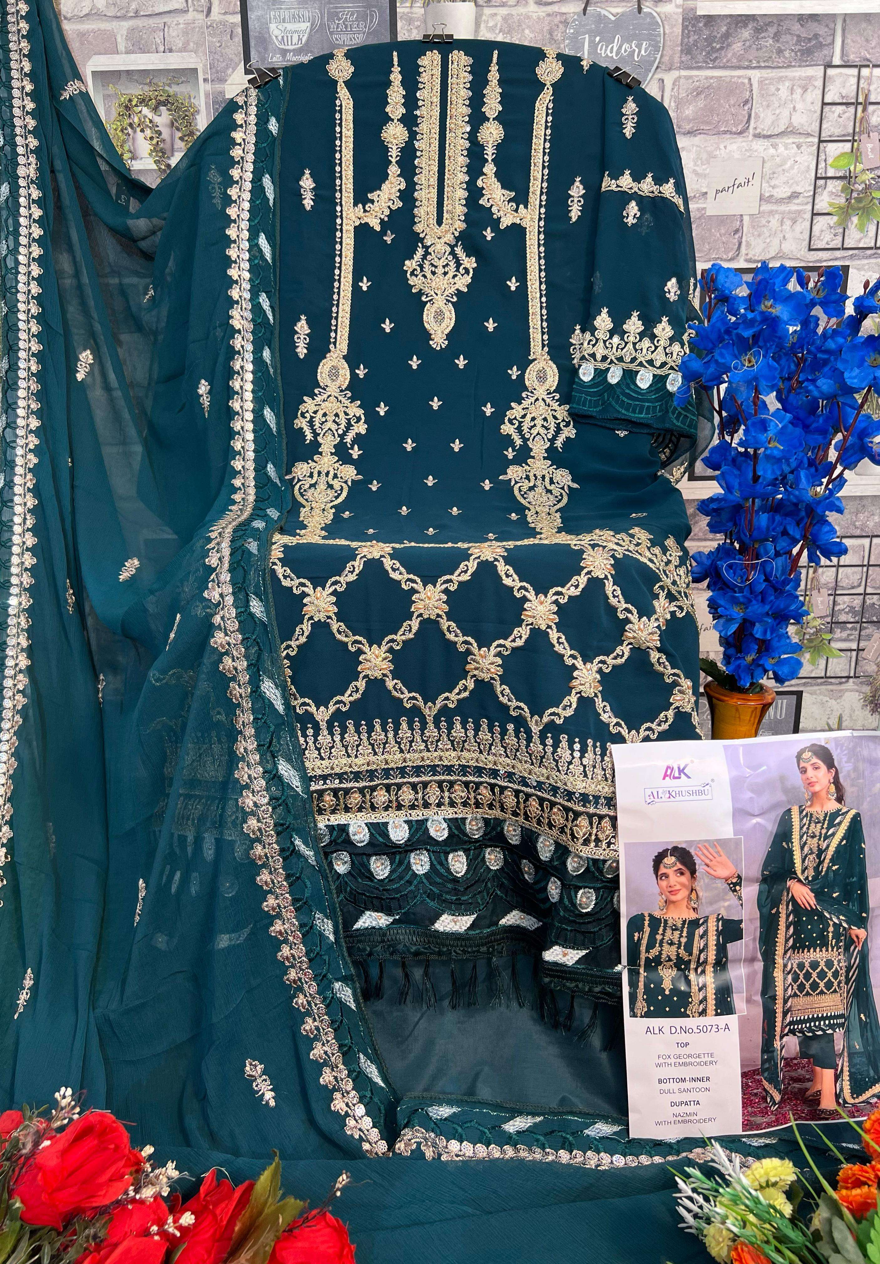 AL KHUSHBU  AMALA VOL-1 DESIGN NO - 5073 ABC GEORGETTE HEAVY EMBROIDERED PAKISTANI SUIT