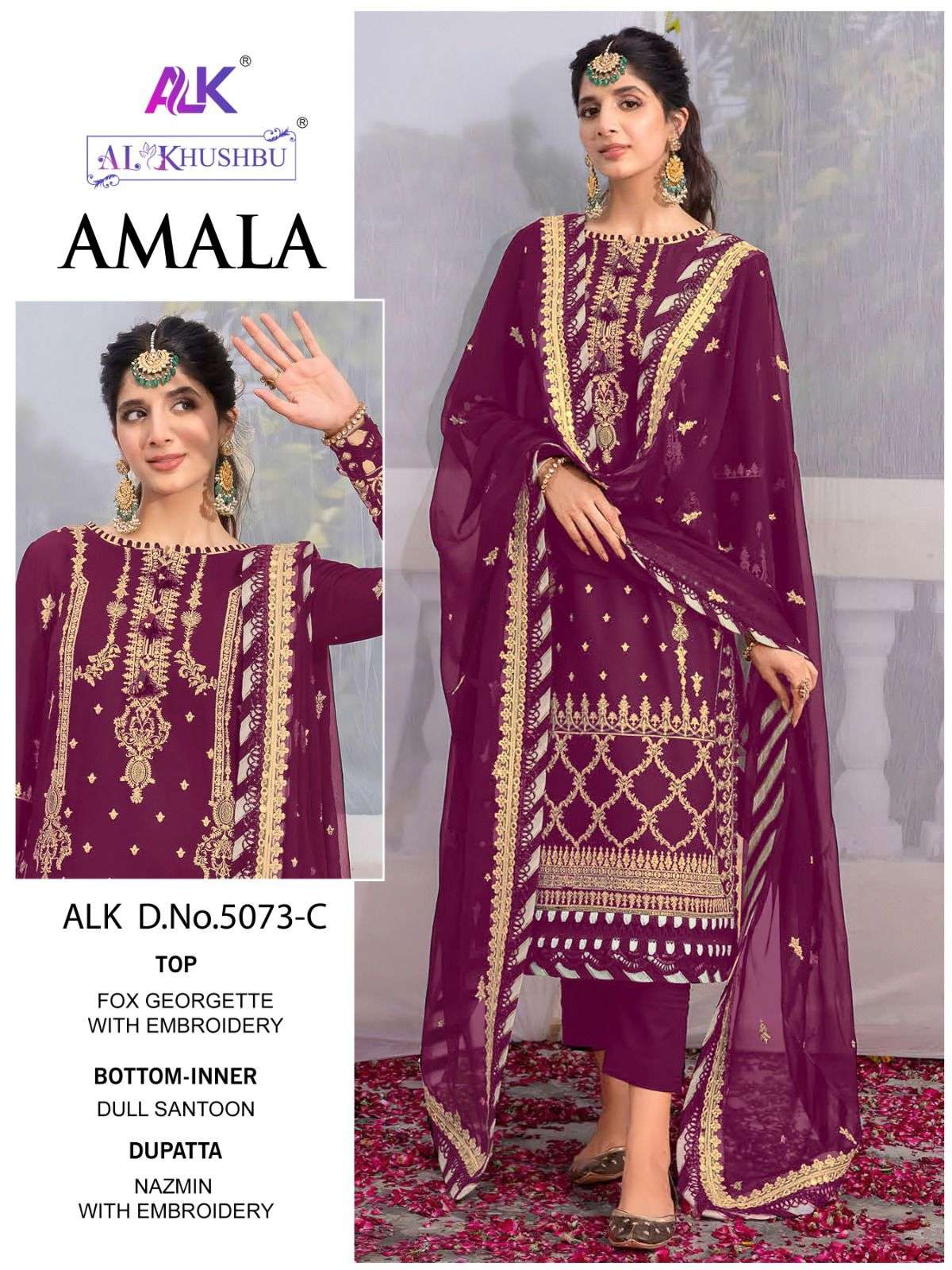 AL KHUSHBU  AMALA VOL-1 DESIGN NO - 5073 ABC GEORGETTE HEAVY EMBROIDERED PAKISTANI SUIT