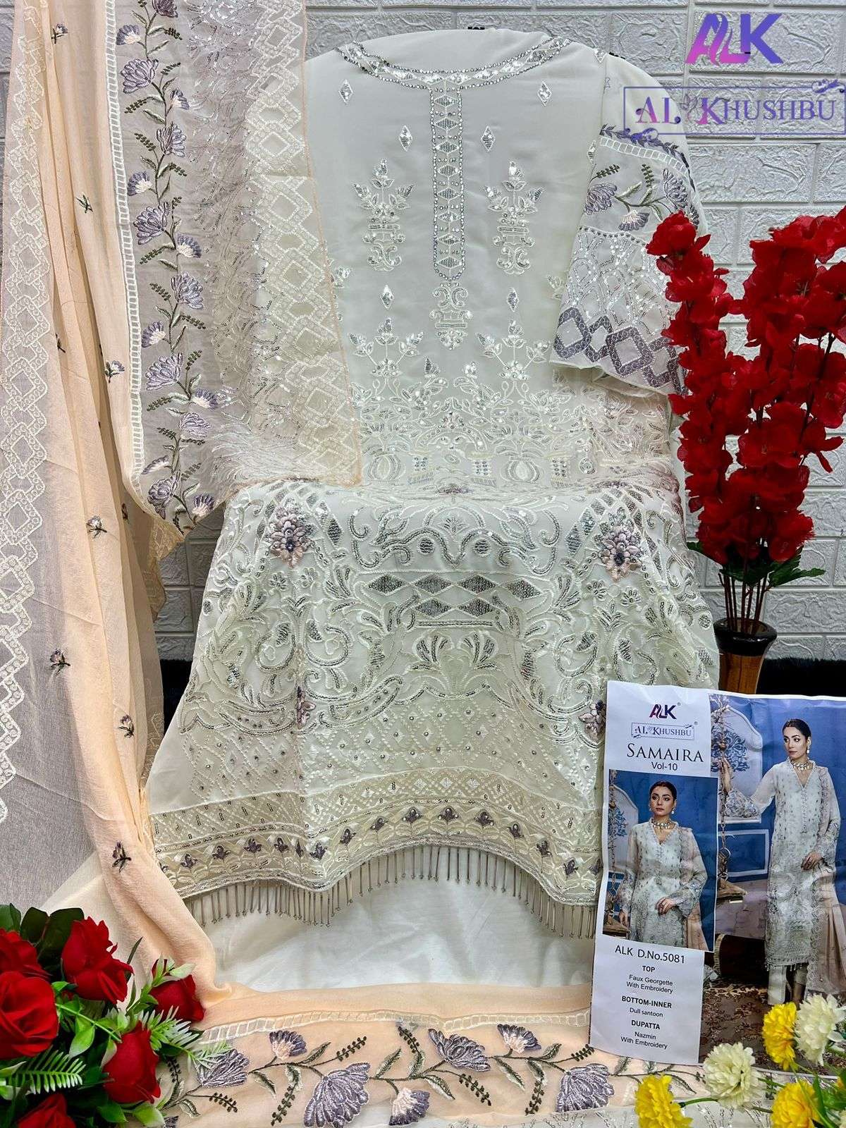 AL KHUSHBU SAMAIRA VOL-10 ALK DESIGN NO - 5079-5081 GEORGETTE HEAVY EMBROIDERY PAKISTANI SUIT