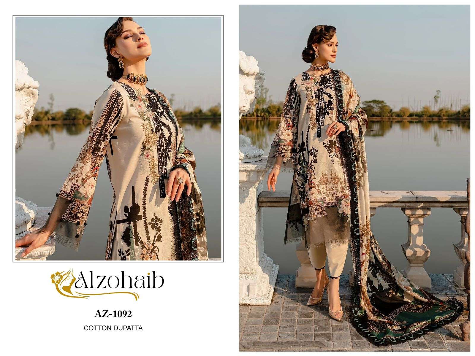 AL ZOHAIB DESIGN NO - 1092 PURE COTTON PRINT HEAVY EMBROIDERED PAKISTANI SALWAR SUIT