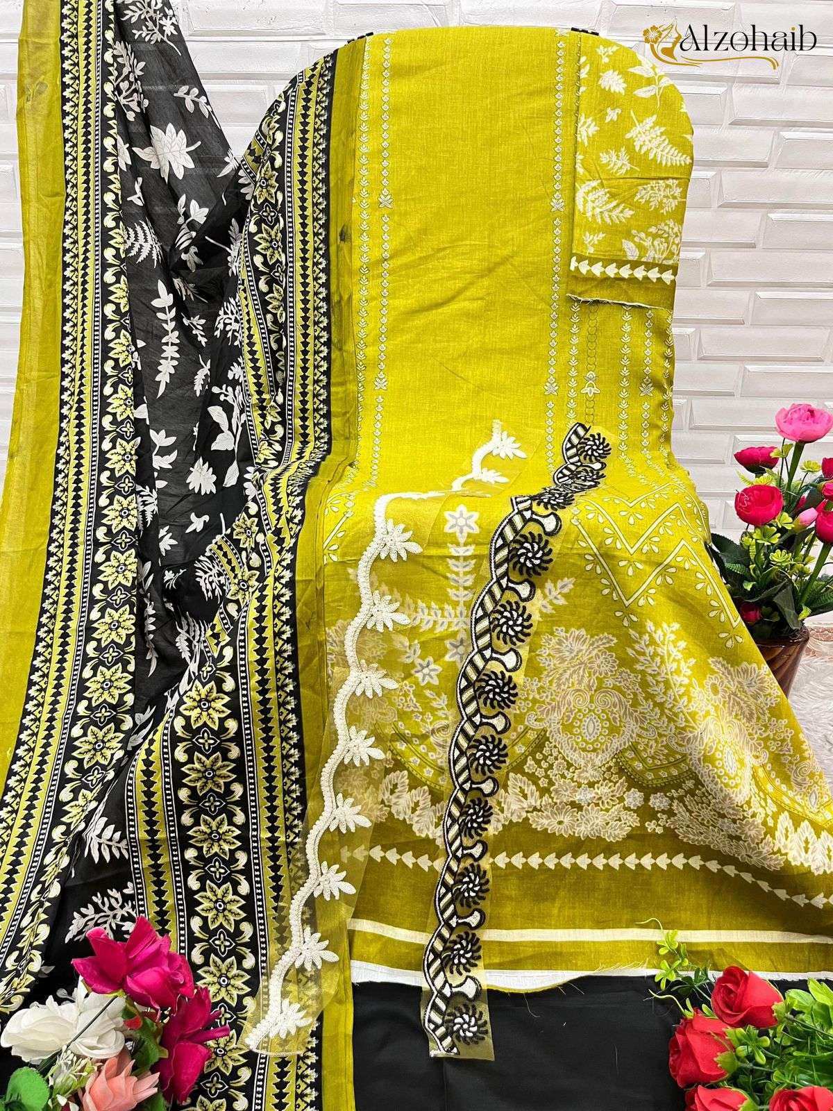 AL ZOHAIB DESIGN NO - 1093 PURE COTTON HEAVY EMBROIDERED PAKISTANI SALWAR SUIT