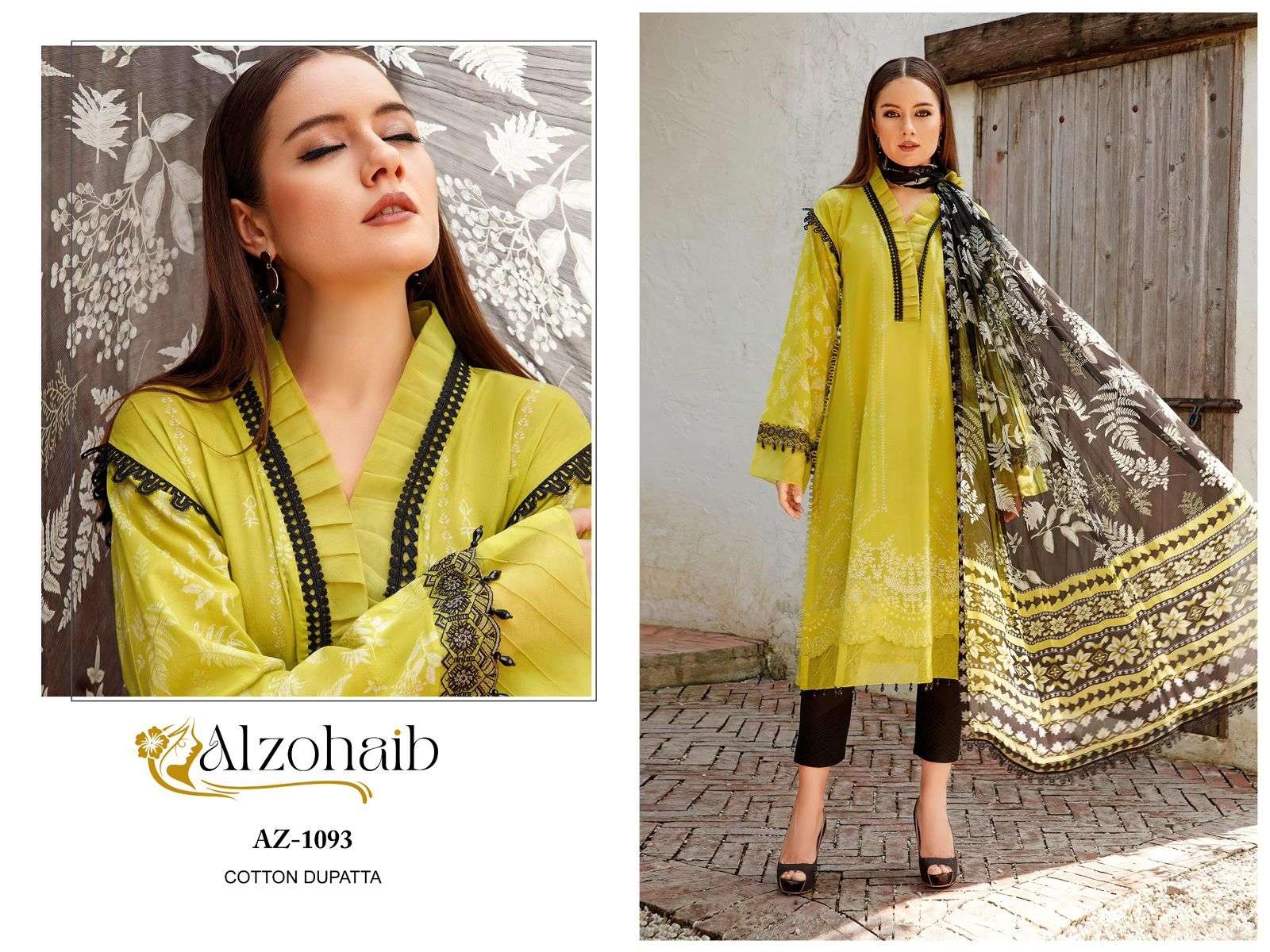 AL ZOHAIB DESIGN NO - 1093 PURE COTTON HEAVY EMBROIDERED PAKISTANI SALWAR SUIT