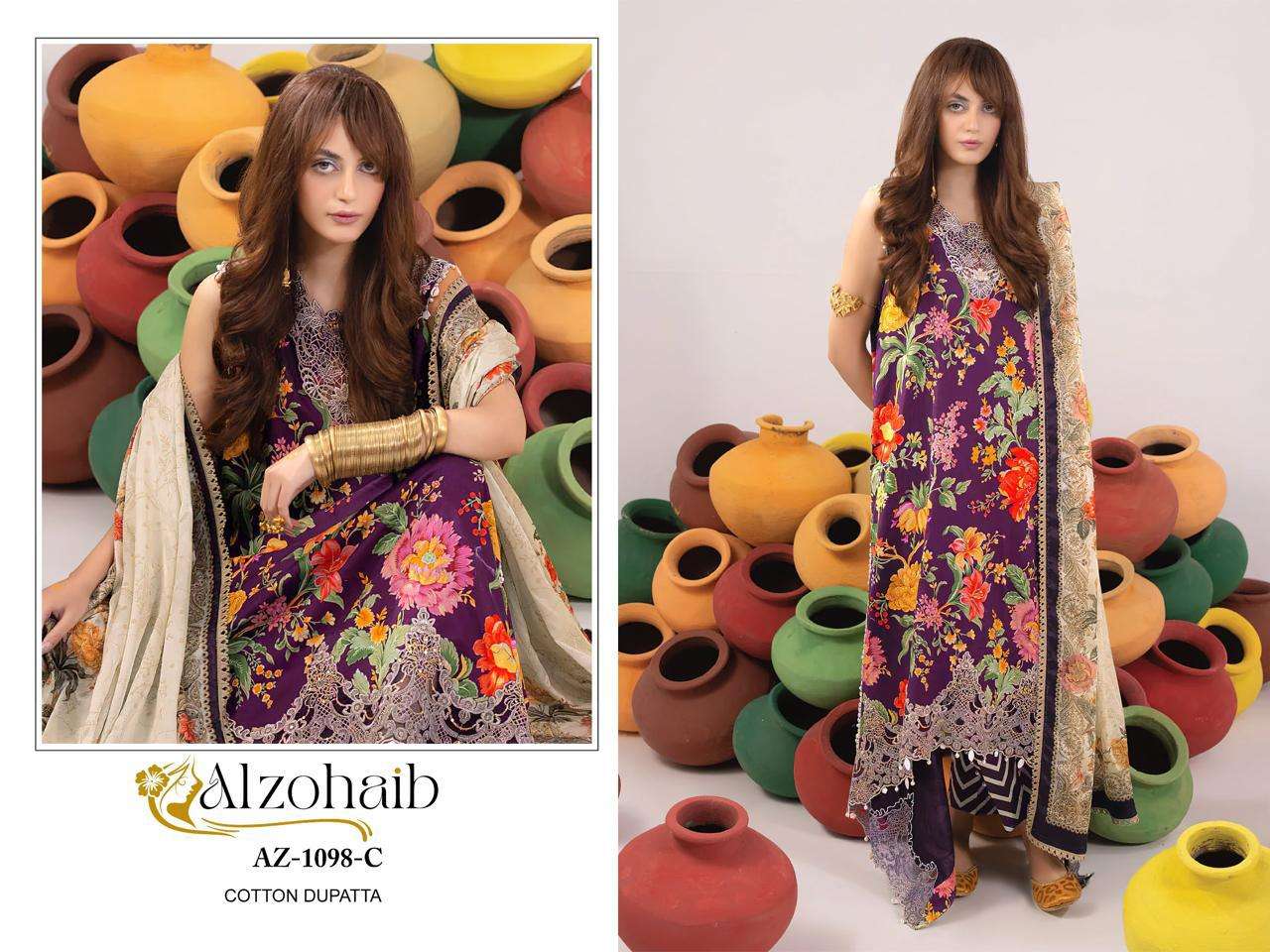 AL ZOHAIB DESIGN NO - 1098 ABC PURE COTTON PRINT HEAVY EMBROIDERED SALWAR SUIT