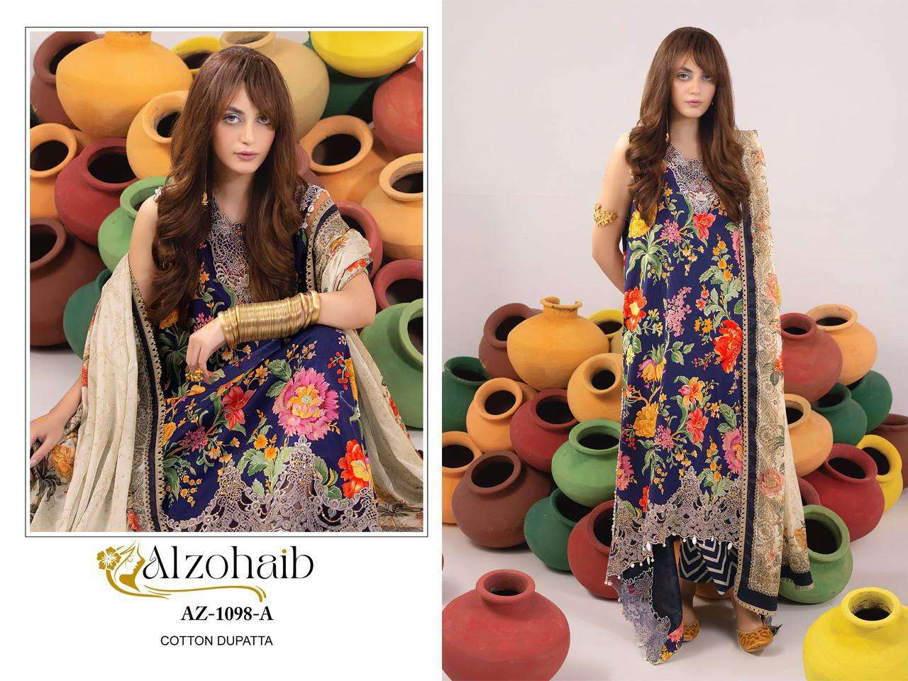 AL ZOHAIB DESIGN NO - 1098 ABC PURE COTTON PRINT HEAVY EMBROIDERED SALWAR SUIT