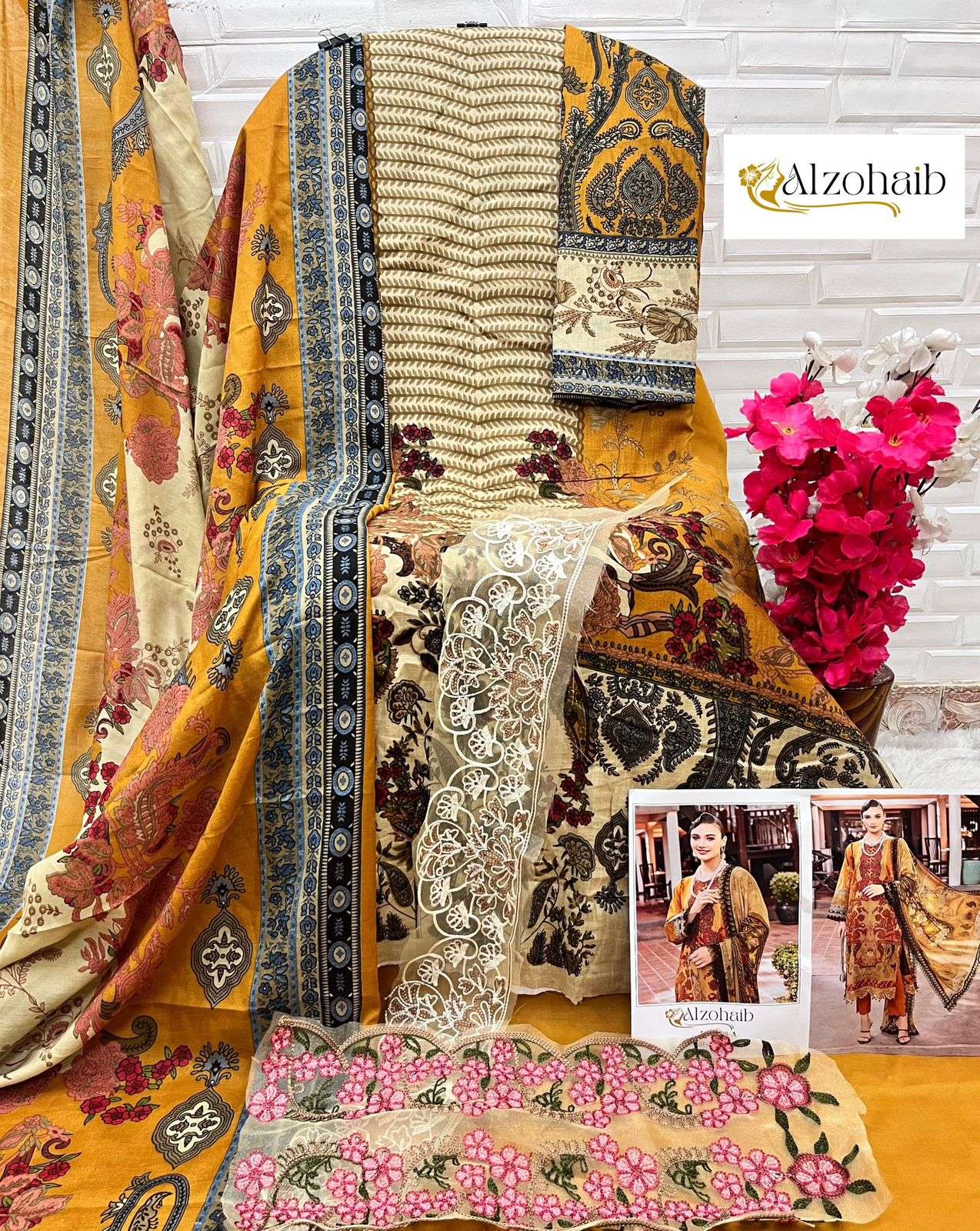 AL ZOHAIB DESIGN NO - 1099 ABC PURE COTTON PRINT HEAVY EMBROIDERED PAKISTANI SALWAR SUIT