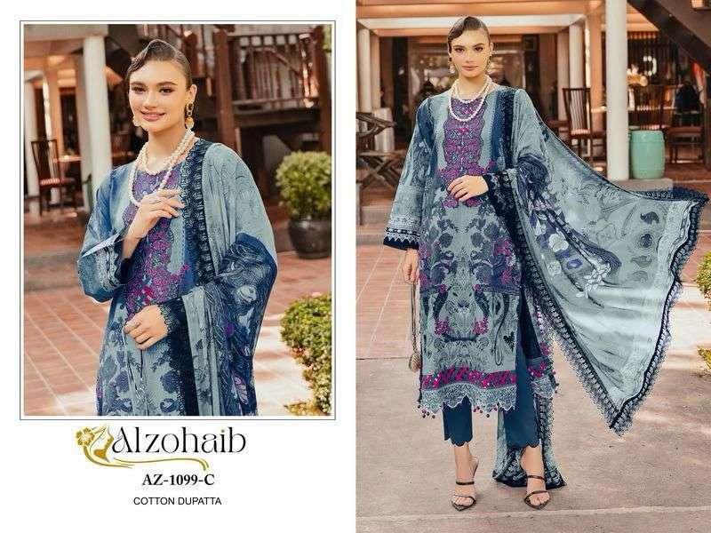 AL ZOHAIB DESIGN NO - 1099 ABC PURE COTTON PRINT HEAVY EMBROIDERED PAKISTANI SALWAR SUIT