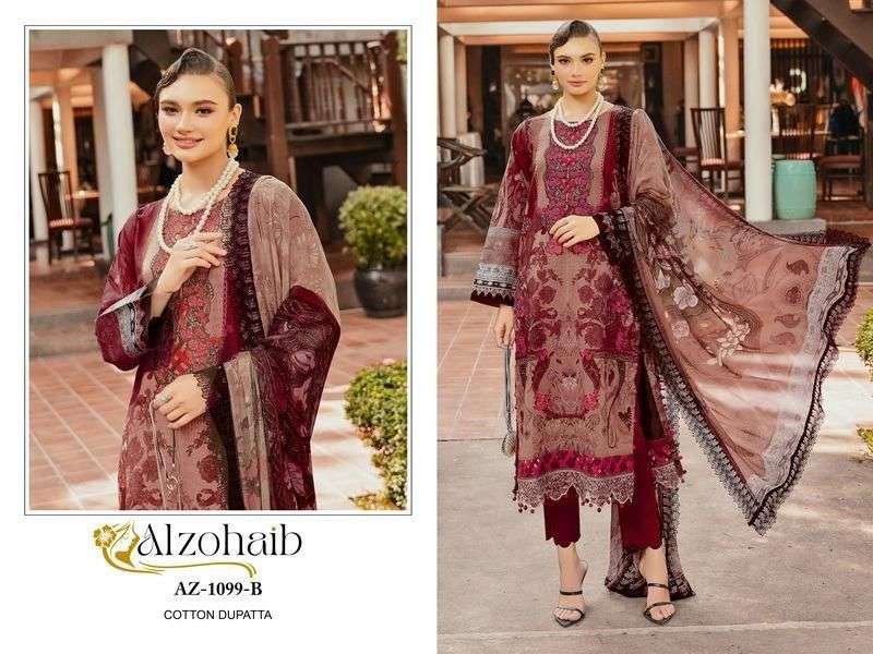 AL ZOHAIB DESIGN NO - 1099 ABC PURE COTTON PRINT HEAVY EMBROIDERED PAKISTANI SALWAR SUIT