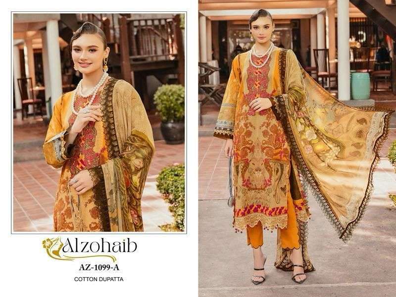 AL ZOHAIB DESIGN NO - 1099 ABC PURE COTTON PRINT HEAVY EMBROIDERED PAKISTANI SALWAR SUIT