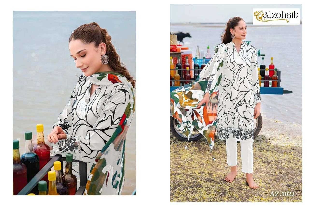 AL ZOHAIB M BASIC DESIGN NO - 1022 PURE COTTON PRINT EMBROIDERED PAKISTANI SUIT