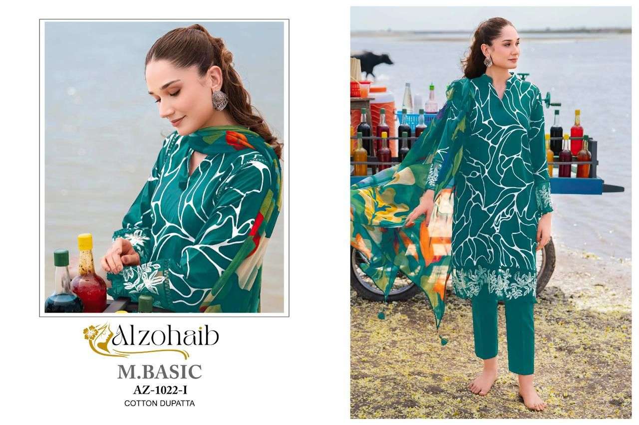 AL ZOHAIB M BASIC DESIGN NO - 1022 PURE COTTON PRINT EMBROIDERED PAKISTANI SUIT