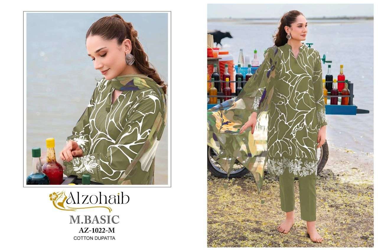 AL ZOHAIB M BASIC DESIGN NO - 1022 PURE COTTON PRINT EMBROIDERED PAKISTANI SUIT