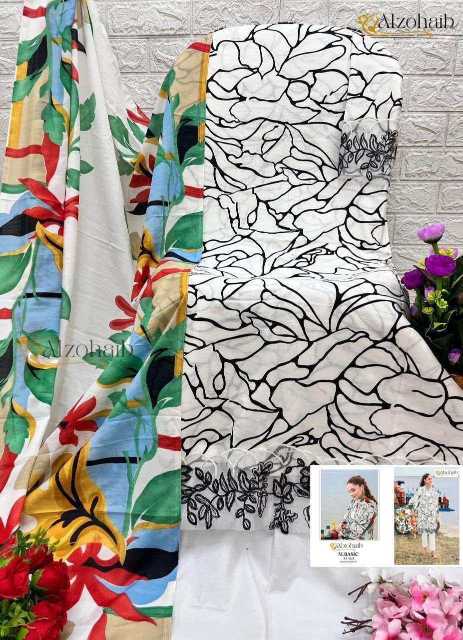 AL ZOHAIB M BASIC DESIGN NO - 1022 PURE COTTON PRINT EMBROIDERED PAKISTANI SUIT