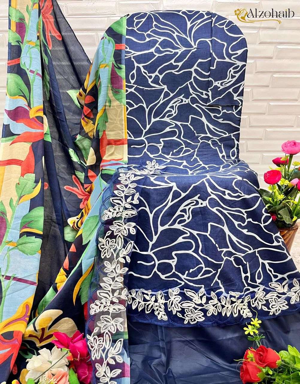 AL ZOHAIB M BASIC DESIGN NO - 1022 PURE COTTON PRINT EMBROIDERED PAKISTANI SUIT