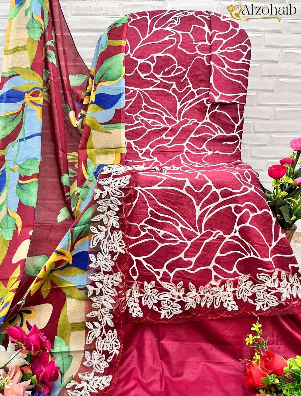 AL ZOHAIB M BASIC DESIGN NO - 1022 PURE COTTON PRINT EMBROIDERED PAKISTANI SUIT