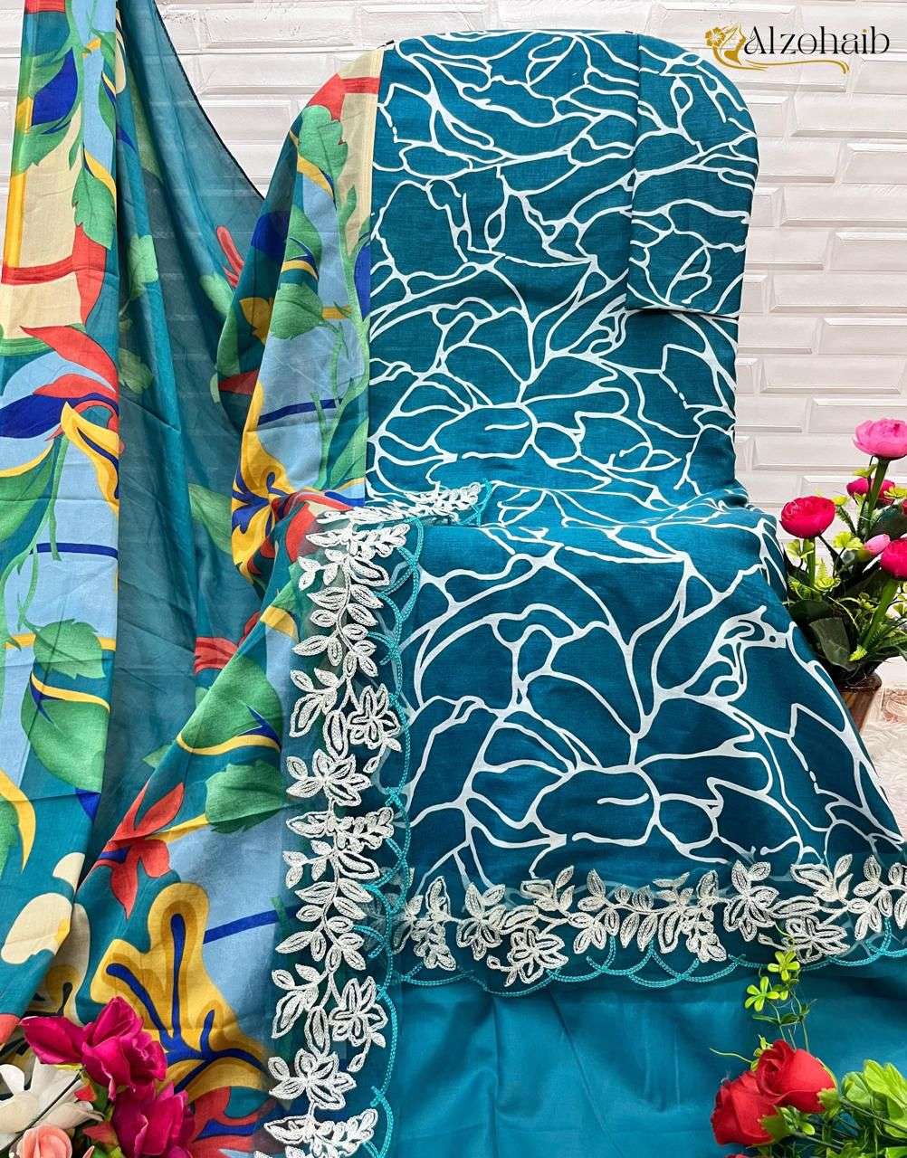 AL ZOHAIB M BASIC DESIGN NO - 1022 PURE COTTON PRINT EMBROIDERED PAKISTANI SUIT