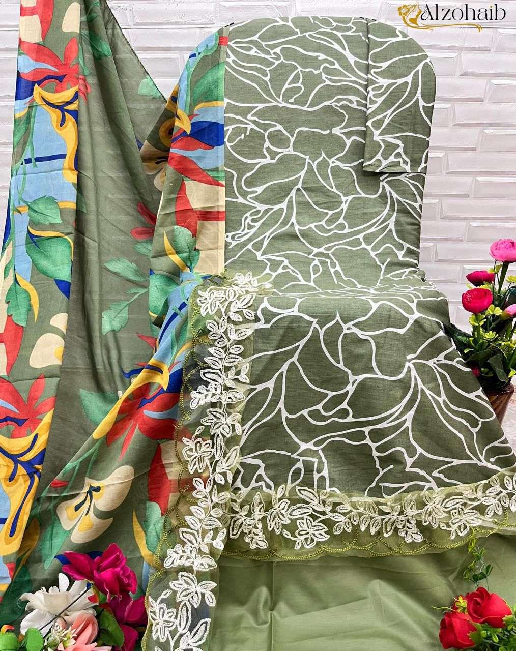 AL ZOHAIB M BASIC DESIGN NO - 1022 PURE COTTON PRINT EMBROIDERED PAKISTANI SUIT