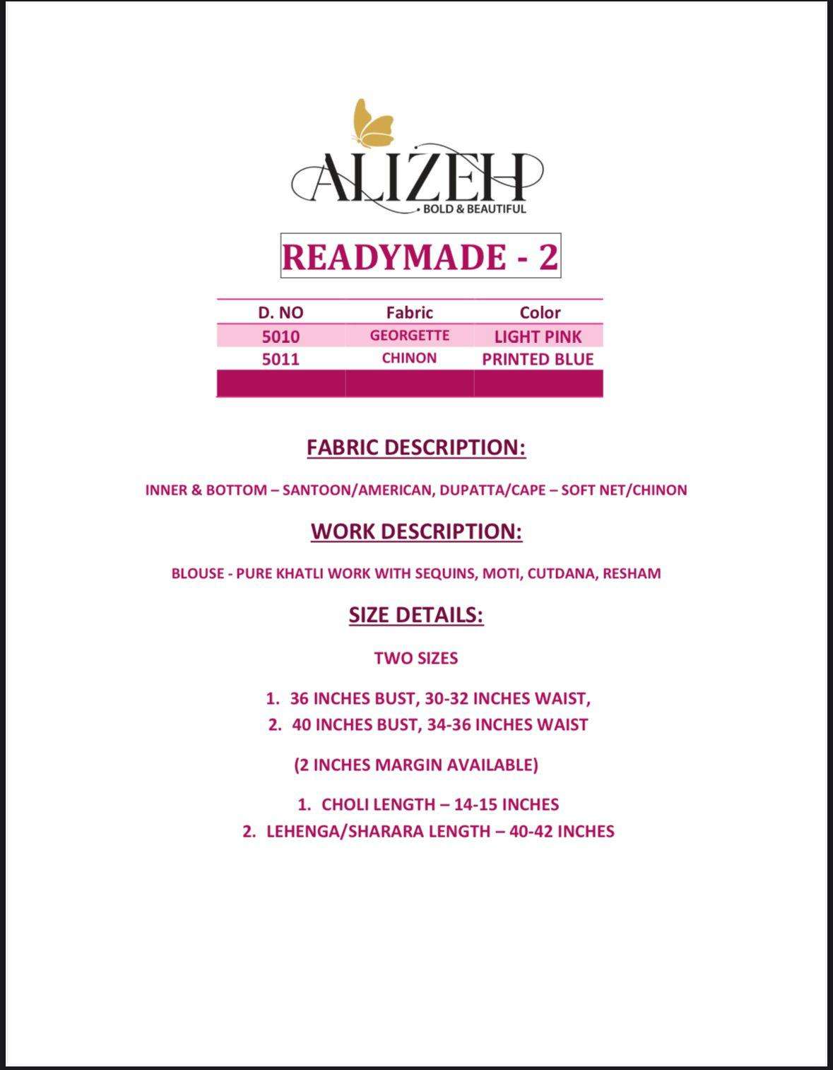 ALIZEH READY MADE VOL 2 BEAUTIFUL DESIGNER WEDDING WEAR LEHENGA 