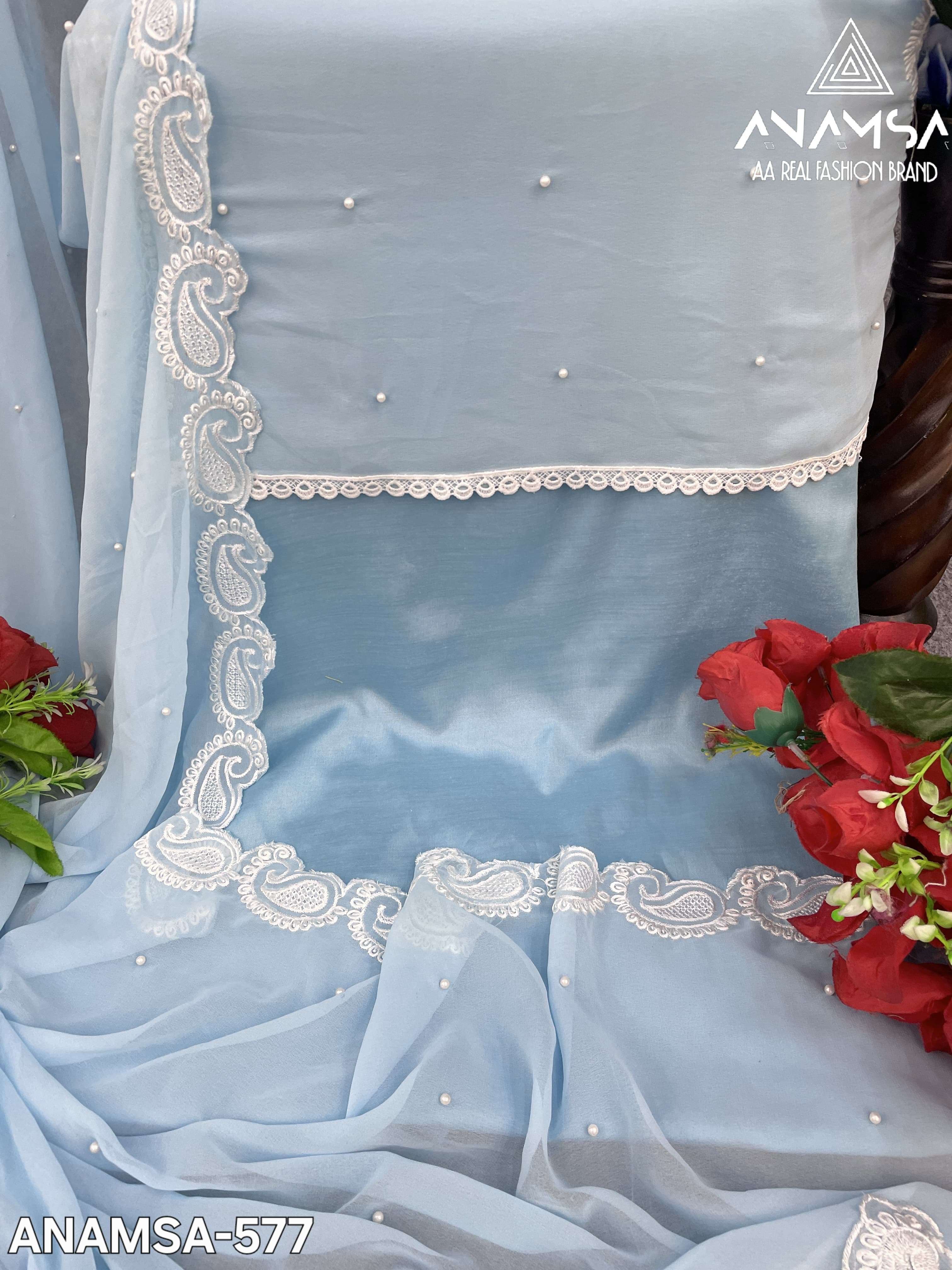 ANAMSA - 577 BEAUTIFUL DESIGN PURE FOX GEORGETTE HEAVY EMBROIDERED PARTY WEAR SUIT