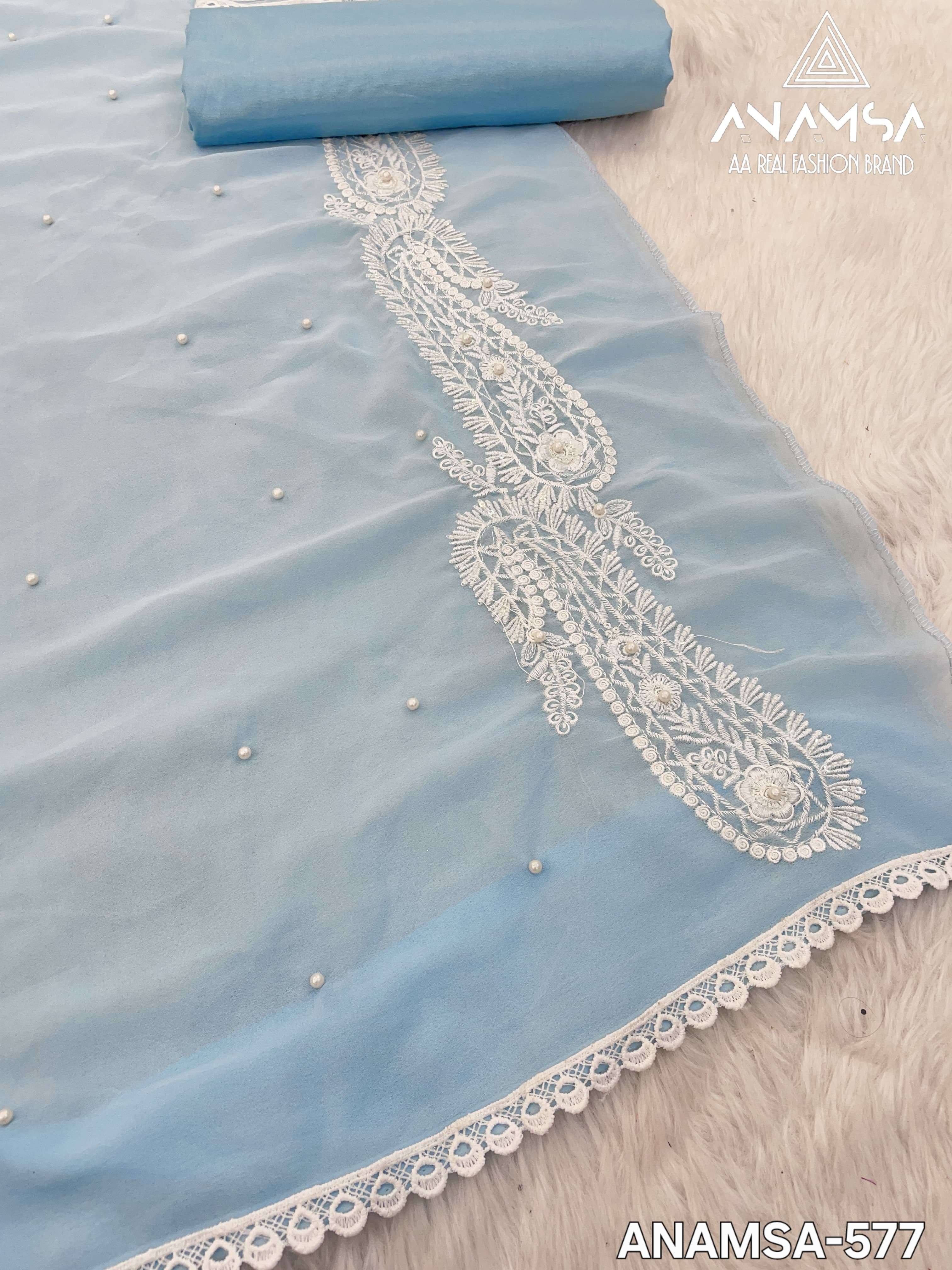 ANAMSA - 577 BEAUTIFUL DESIGN PURE FOX GEORGETTE HEAVY EMBROIDERED PARTY WEAR SUIT