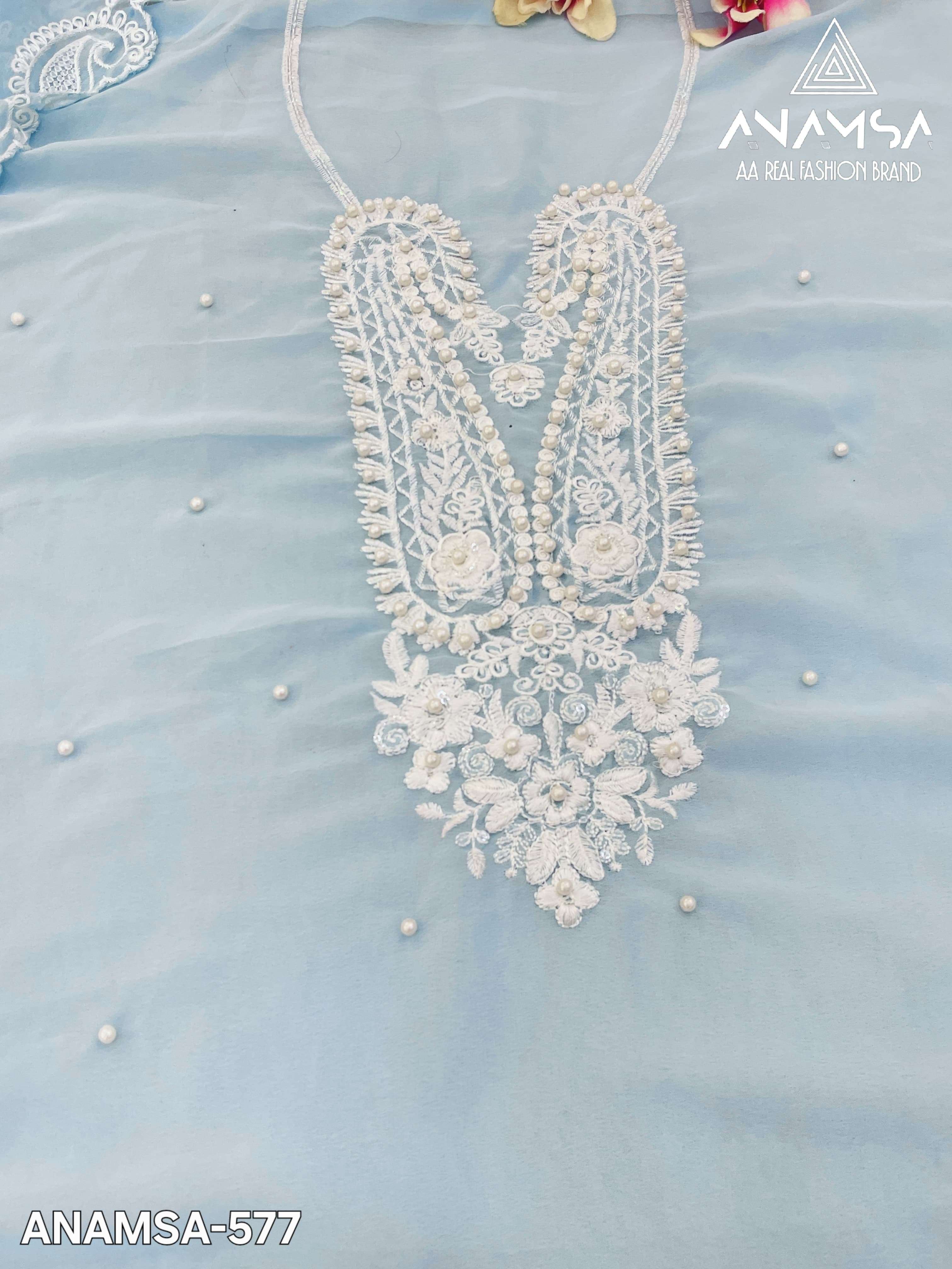 ANAMSA - 577 BEAUTIFUL DESIGN PURE FOX GEORGETTE HEAVY EMBROIDERED PARTY WEAR SUIT